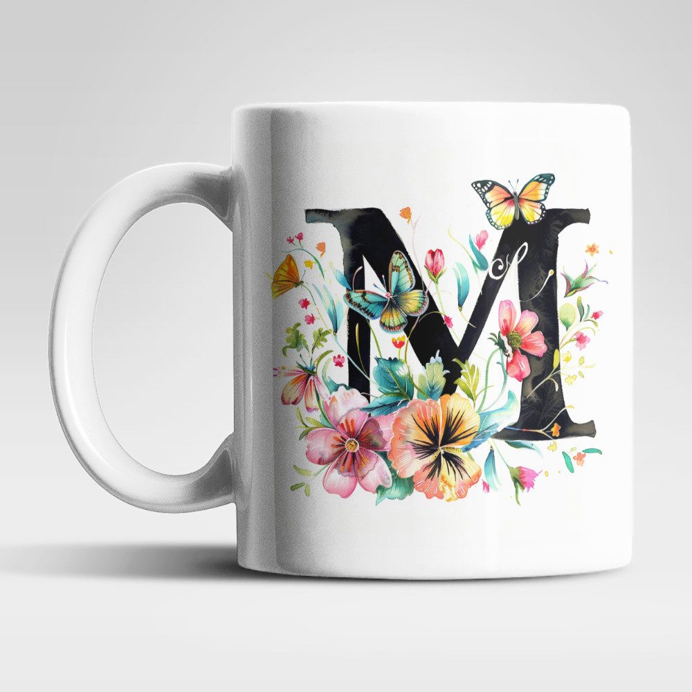 Tasse Name A bis Z Blumen Schmetterlinge Kaffeetasse Teetasse Geschenkidee