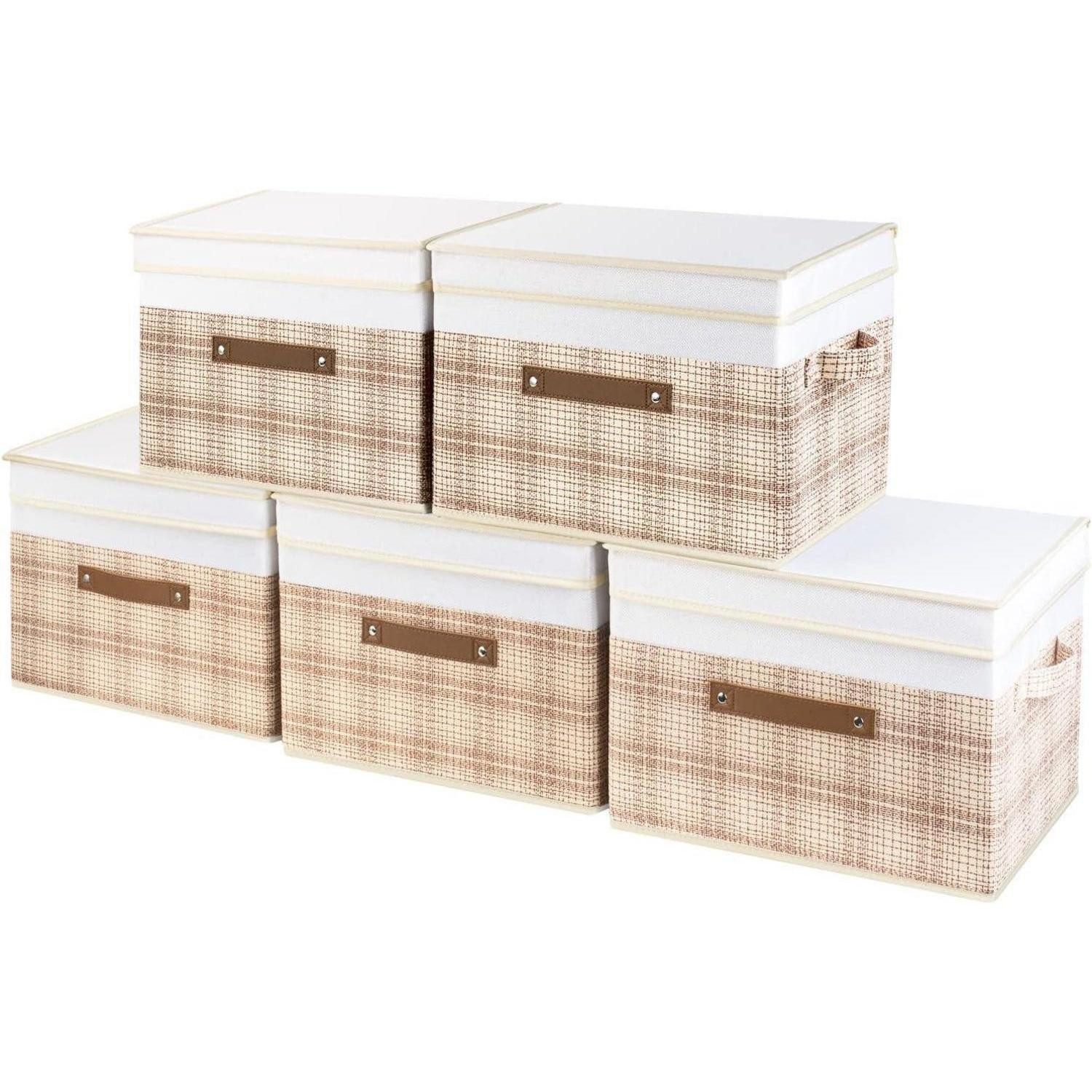 LuxusKollektion Faltbox Aufbewahrungsbox faltbar Deckel Patchwork 5-Stück Lohfarben-weiß