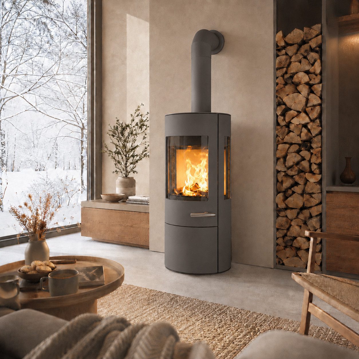 Haas + Sohn Kaminofen VITUS.l MOONLIGHT, Exklusiv, Lieferung bis ins Wohnzimmer, 6,4 kW, Zeitbrand, NEU in der Farbe Moonlight grau