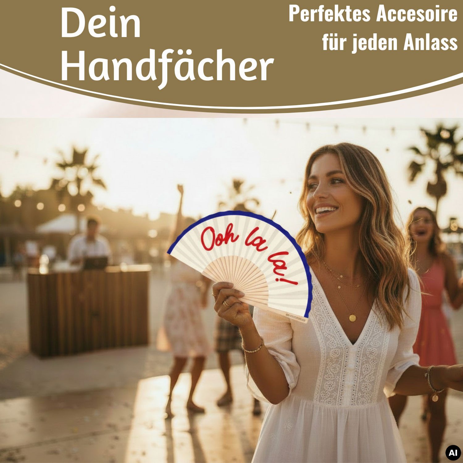 LS-LebenStil Handfächer Holz Stoff Fächer "Ooh La La" Weiß Blau Rot faltbar Faltfächer, (hochwertig aus Holz mit Stoff und coolem lustigem Spruch, 1-tlg., Styli – Bild 5 von 5
