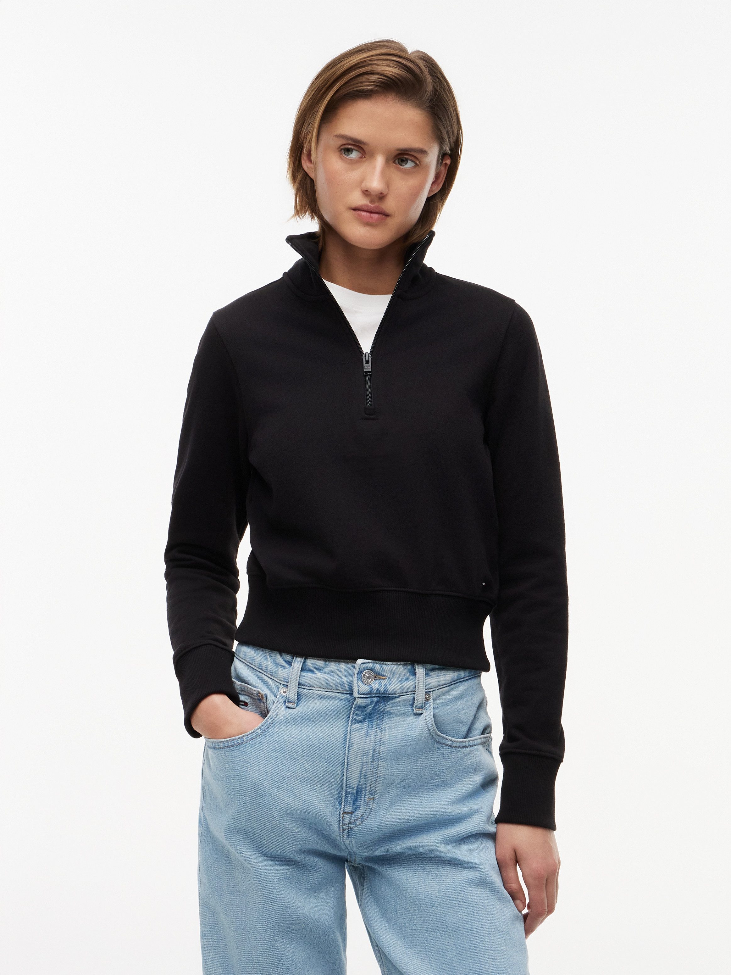 Tommy Jeans Sweatshirt TJW SLIM S FLAG 1/4 ZIP MOCKNECK Baumwolle, slim fit