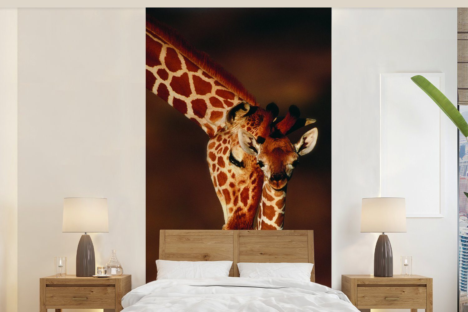 MuchoWow Fototapete Giraffe - Kalb - Porträt, Matt, bedruckt, (2 St), Vliestapete für Wohnzimmer Schlafzimmer Küche, Fototapete