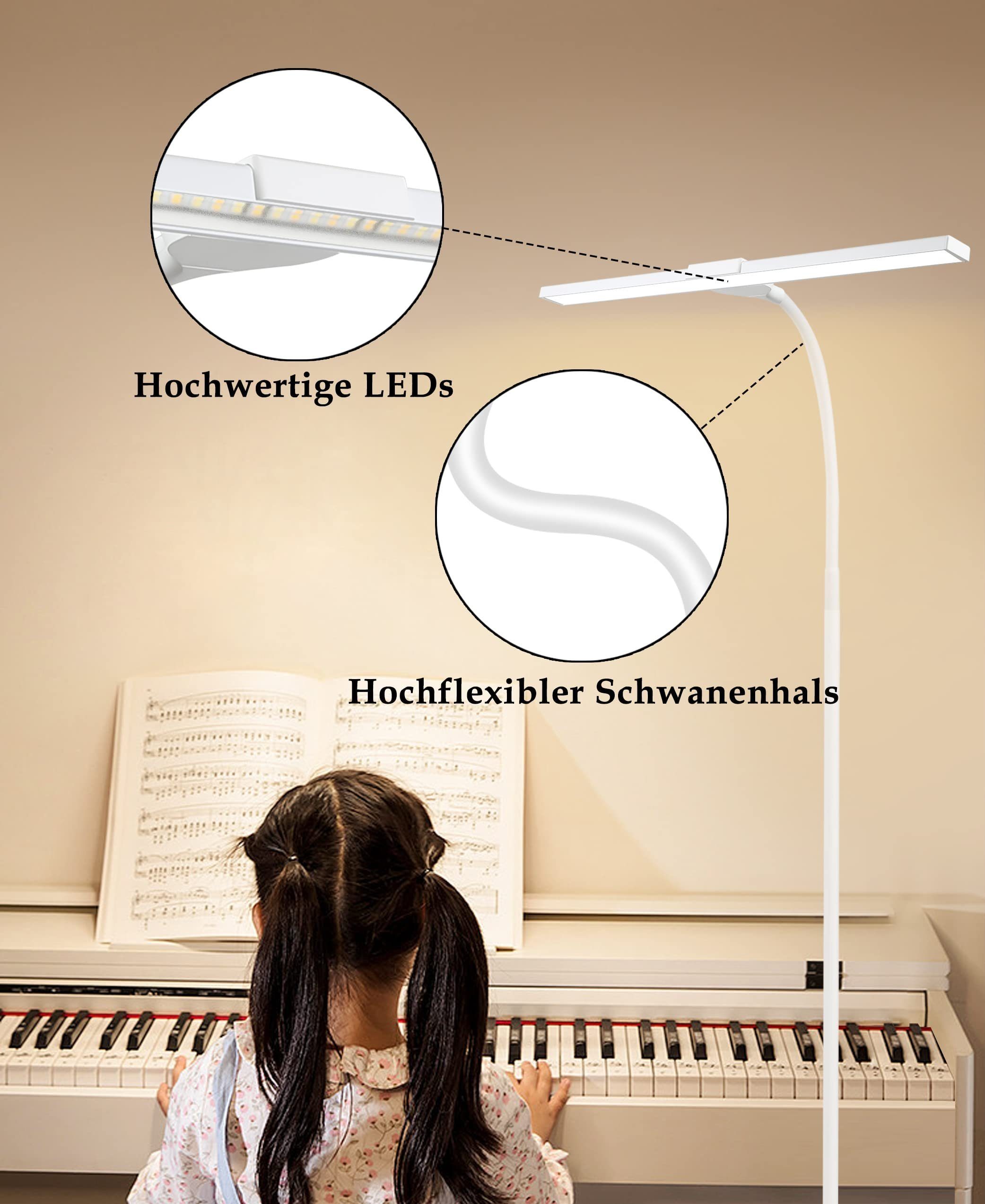 ZMH LED Stehlampe Leselampe Modern Timer Beleuchtung fest dimmbar, Büro, weiß mit Deko Touch LED integriert