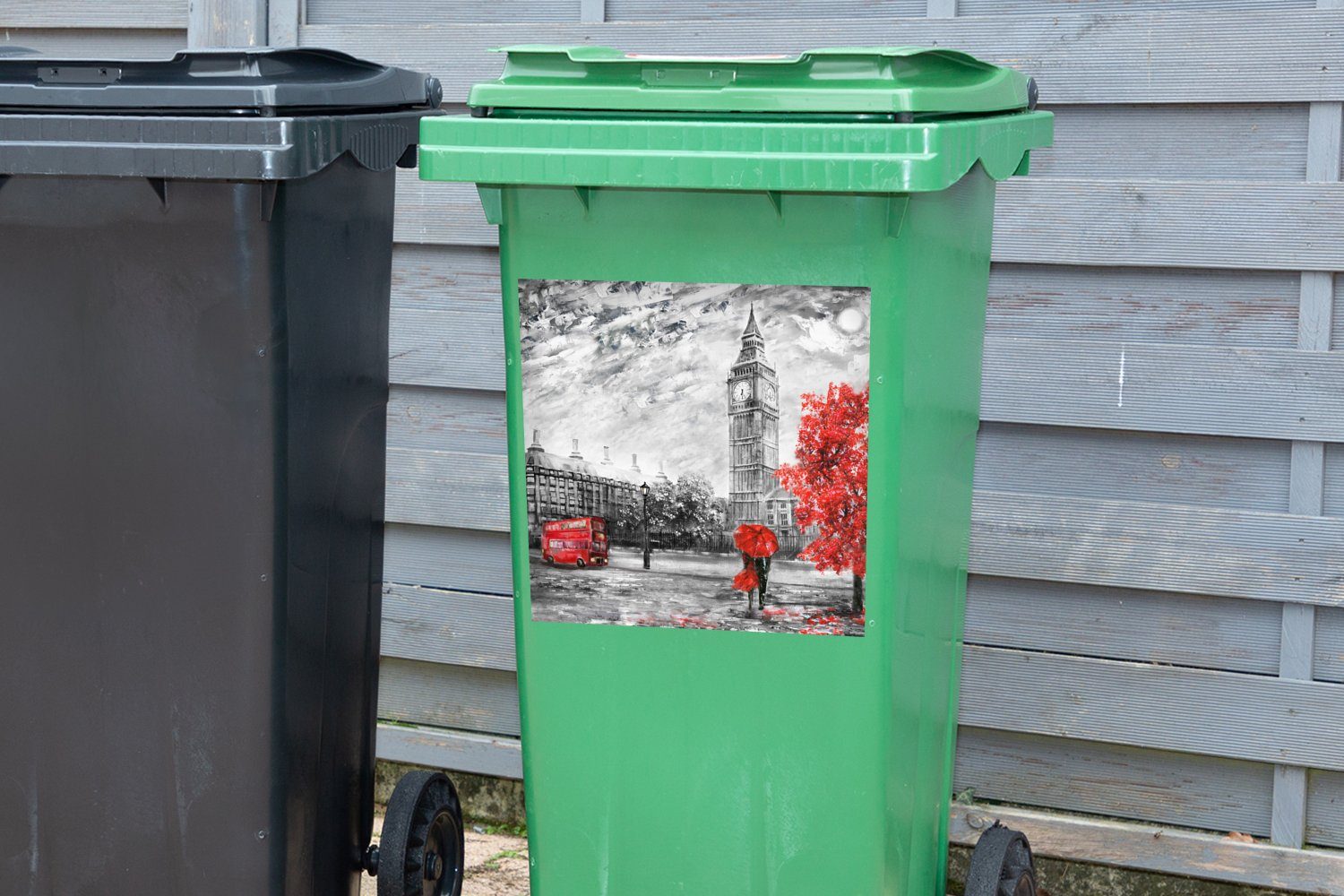 Wandsticker Big - (1 Container, - - Ben Mülltonne, Sticker, Mülleimer-aufkleber, St), Rot Gemälde Abfalbehälter Regenschirm MuchoWow