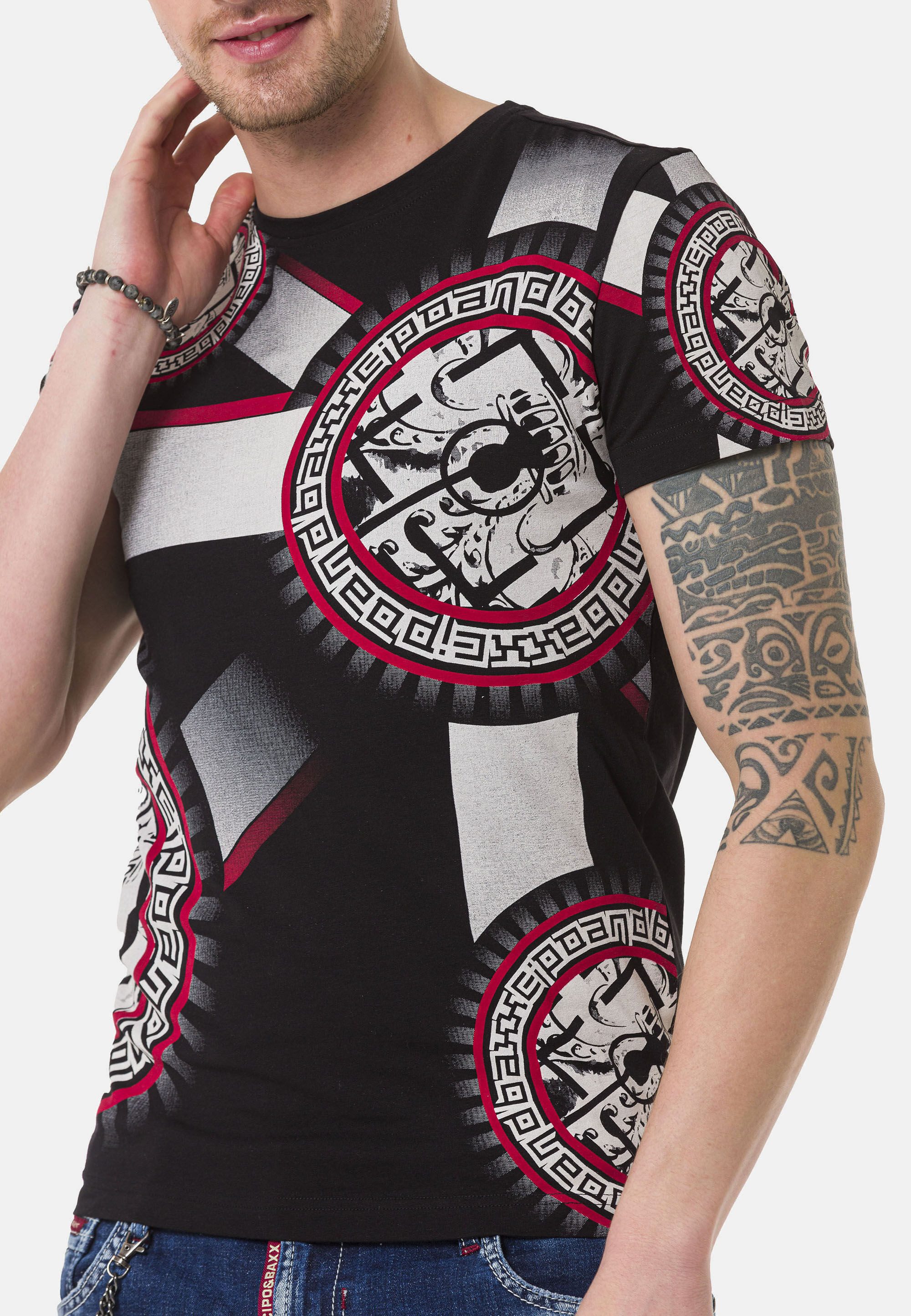 Cipo & Baxx T-Shirt T-Shirt Frontprint mit verschiedenen Elementen