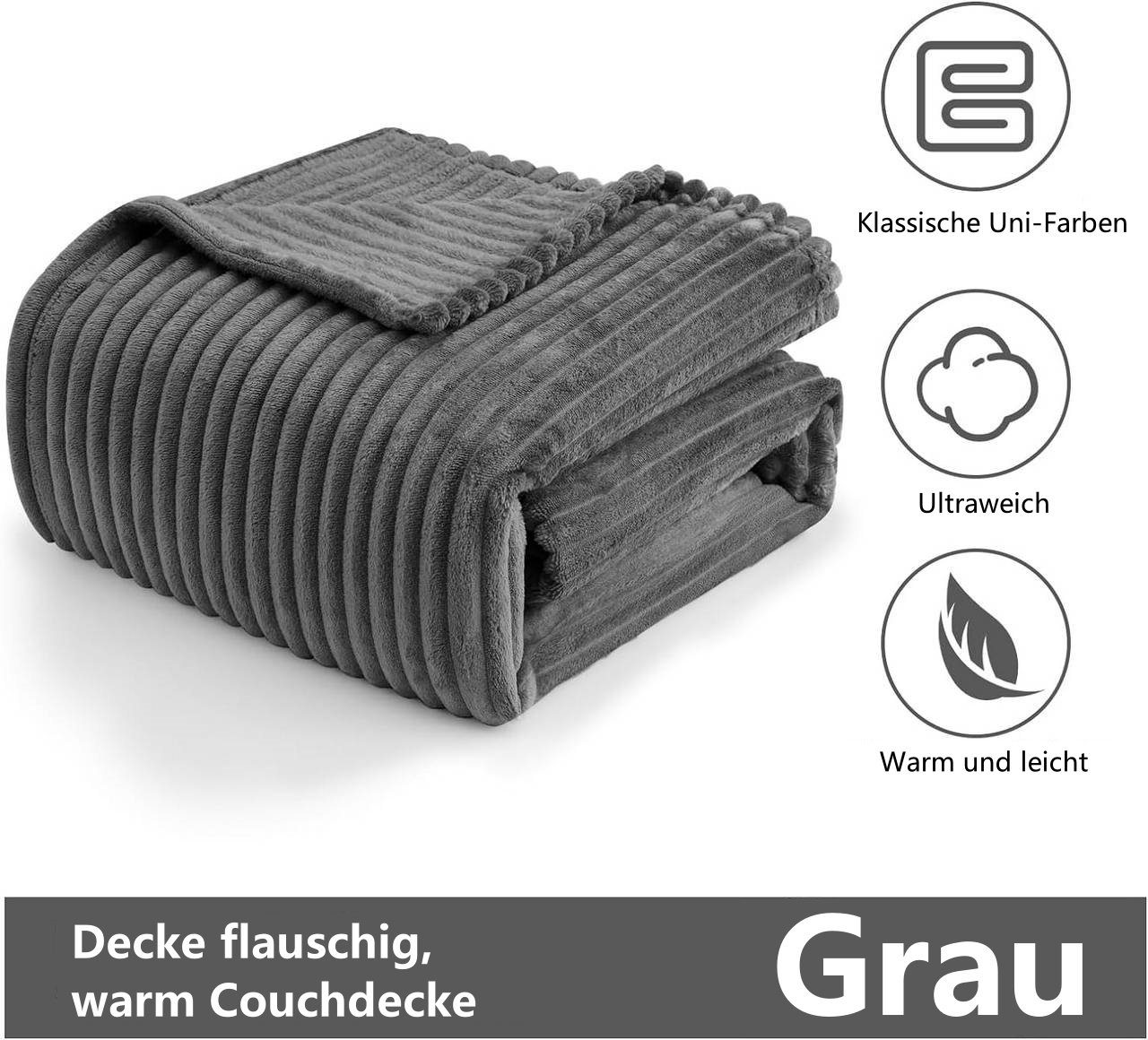 Kuscheldecke Streifenmuster Flanell Dunkelgrau mit Woltu, Wohndecke,