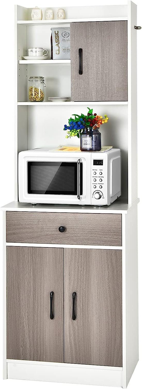 KOMFOTTEU Küchenregal Küchenschrank, mit breiter weiß Schublade, verstellbaren 2 Türen Regalen