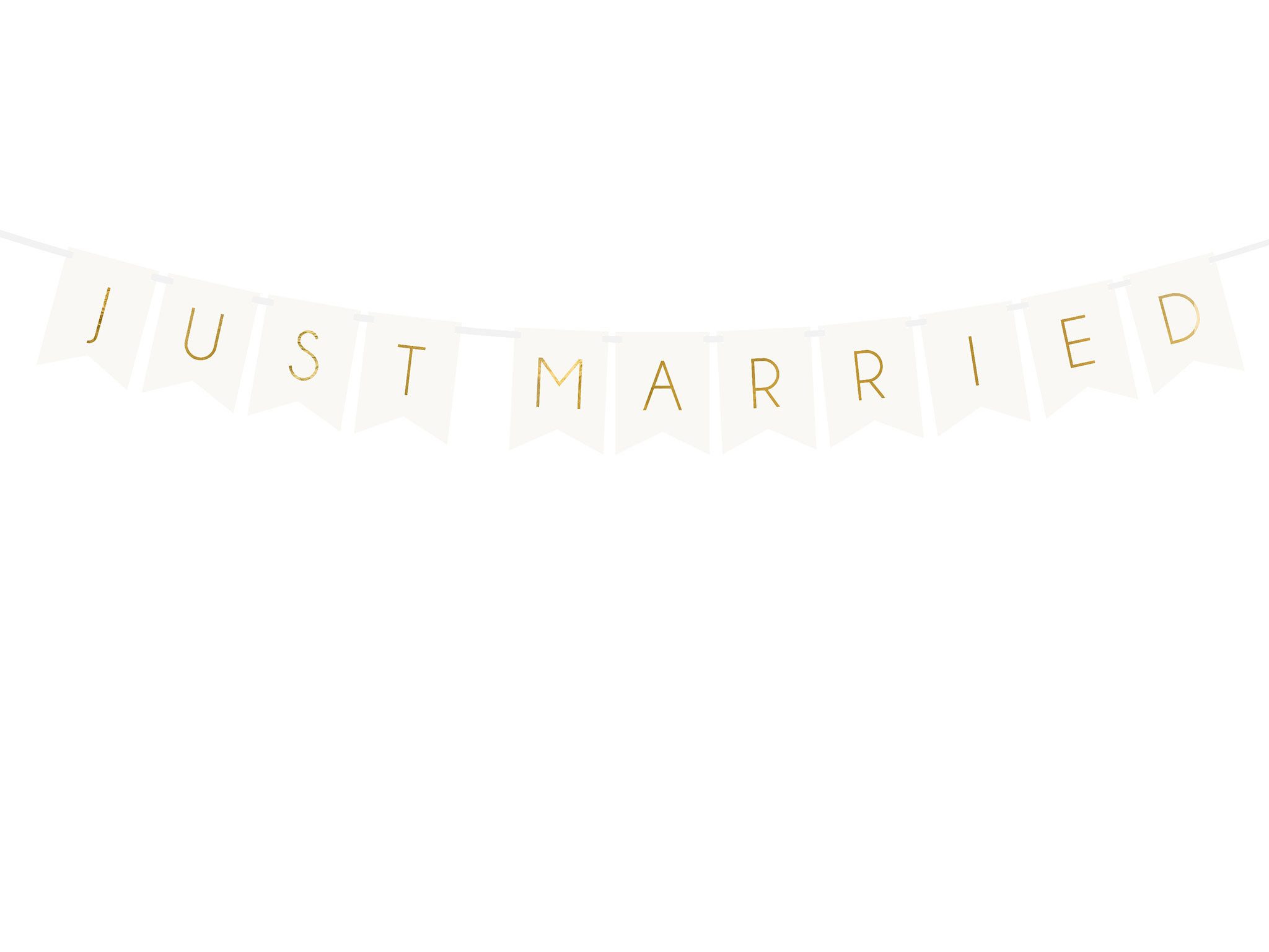 partydeco Girlande, Girlande Just Married 155x15cm Papier Hochzeit Weiß / Gold