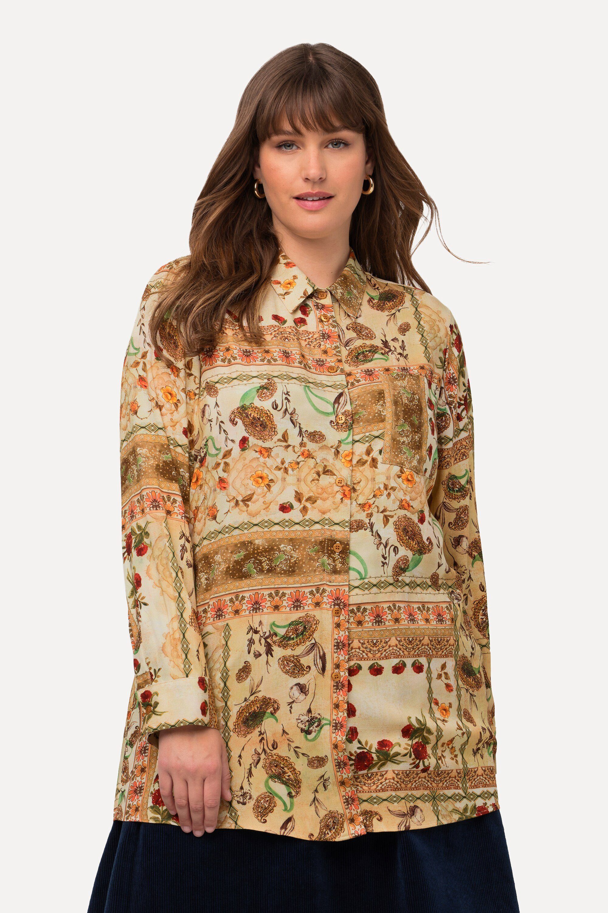 Hemdbluse Hemdbluse Patchdruck Hemdkragen Langarm