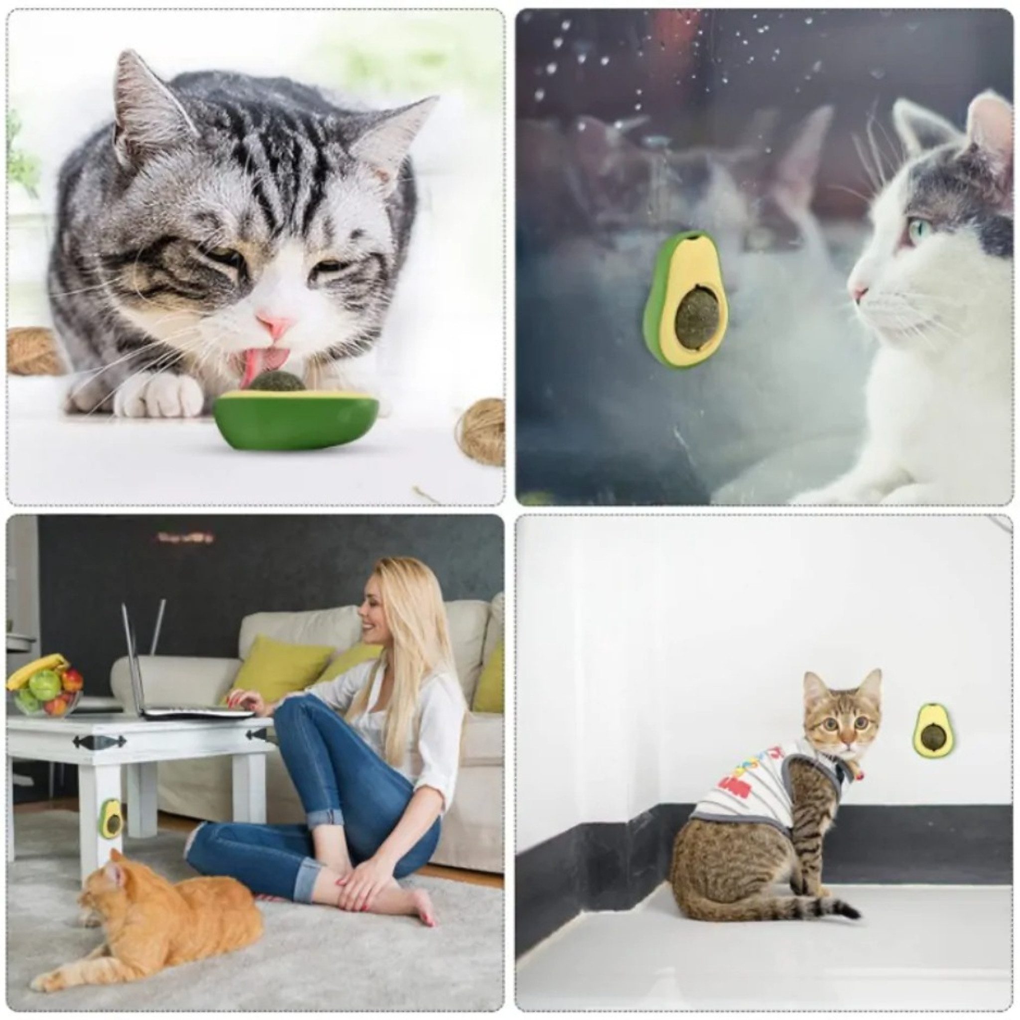 NUXIE Cat Tierball Avocado Katzenminze-Spielzeug – Interaktiver rotierender Ball, Selbstklebender Katzenminzeball für langanhaltenden Spielspaß Selbstklebender Avocado-Katzenminzeball Beschäftigung