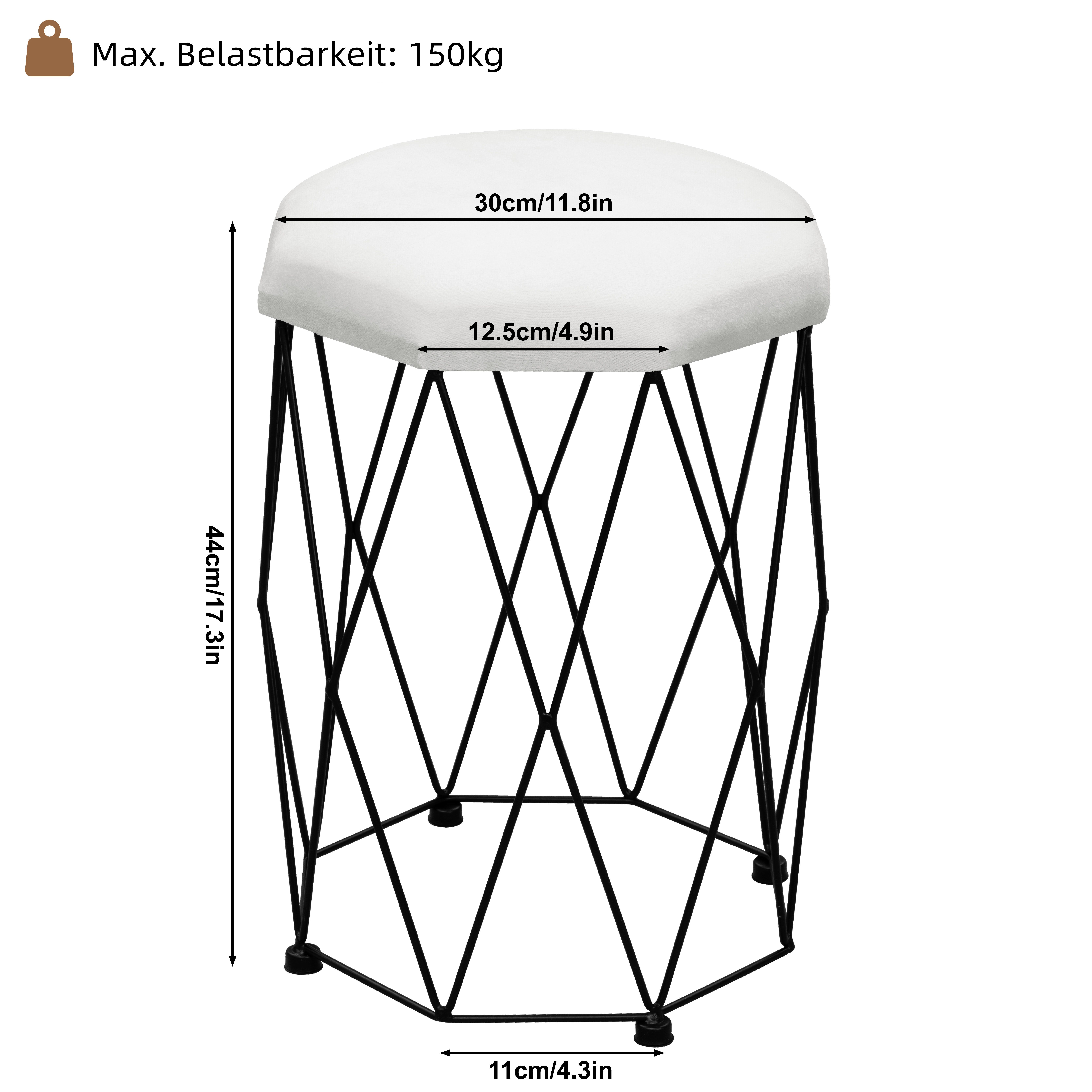 Woltu Polsterhocker (1 St), Schminkhocker Samt, weiß+Schwarz, für Schlafzimmer Wohnzimmer