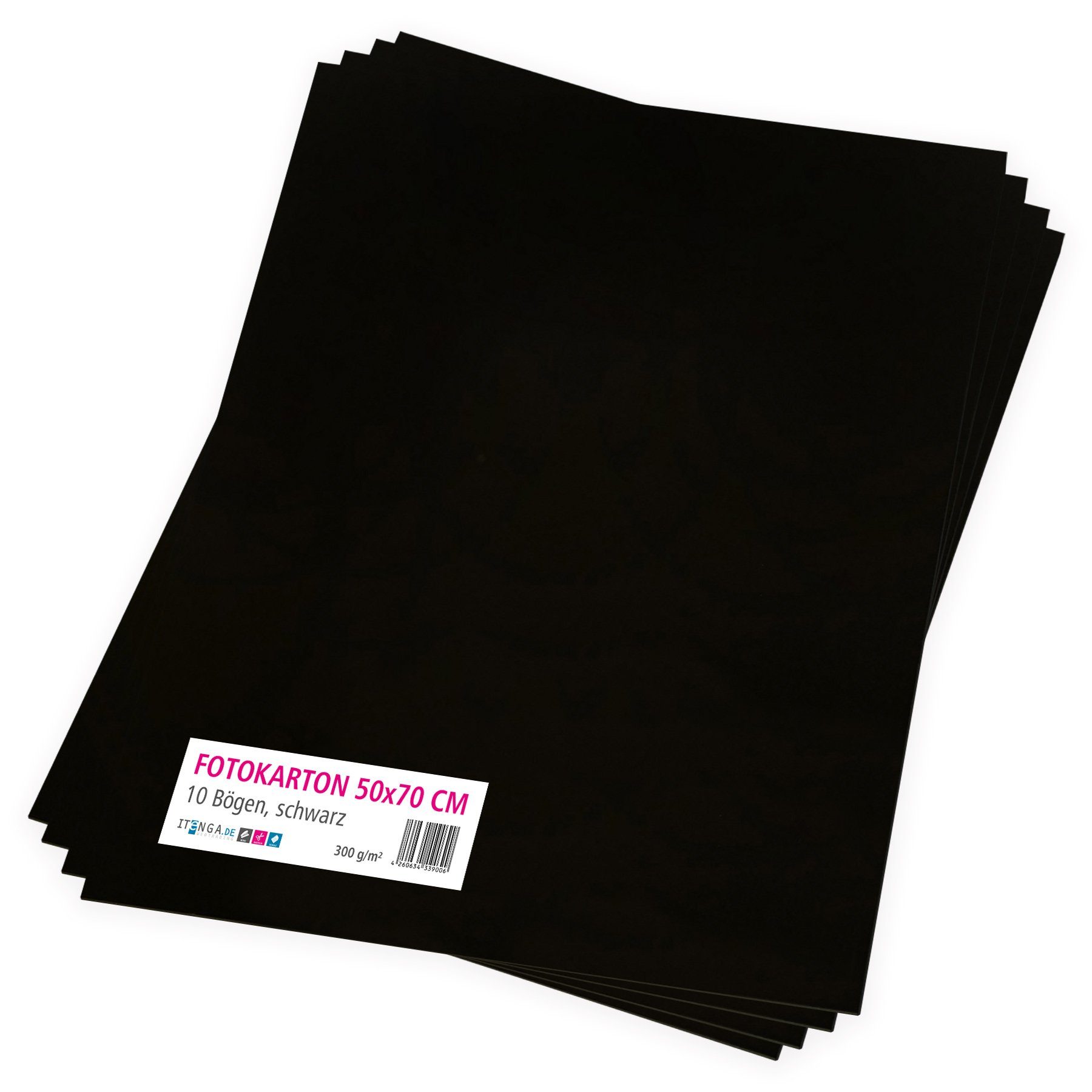 itenga Bastelkartonpapier itenga Fotokarton schwarz - 50x70cm 300g/m² 10 Bog