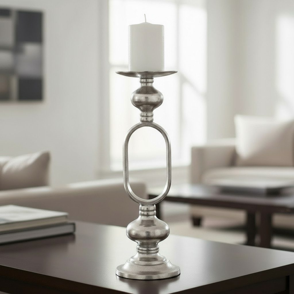 MF Kerzenhalter Kerzenhalter Luvian – Eleganz in glänzendem Silber Höhe 55cm (1 St)