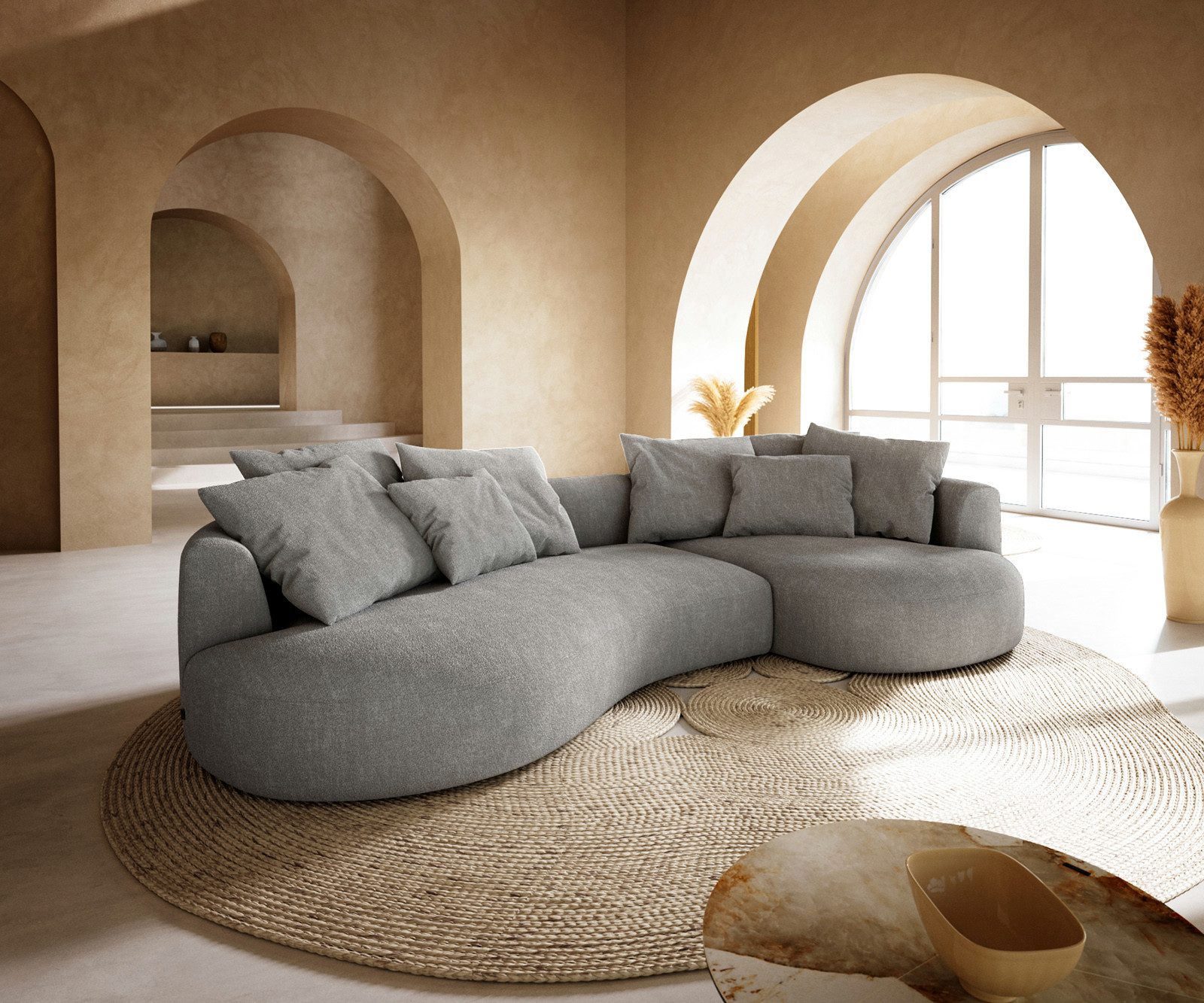 DELIFE Big-Sofa Edina, Edina Strukturstoff Soft Grau 330x170 cm