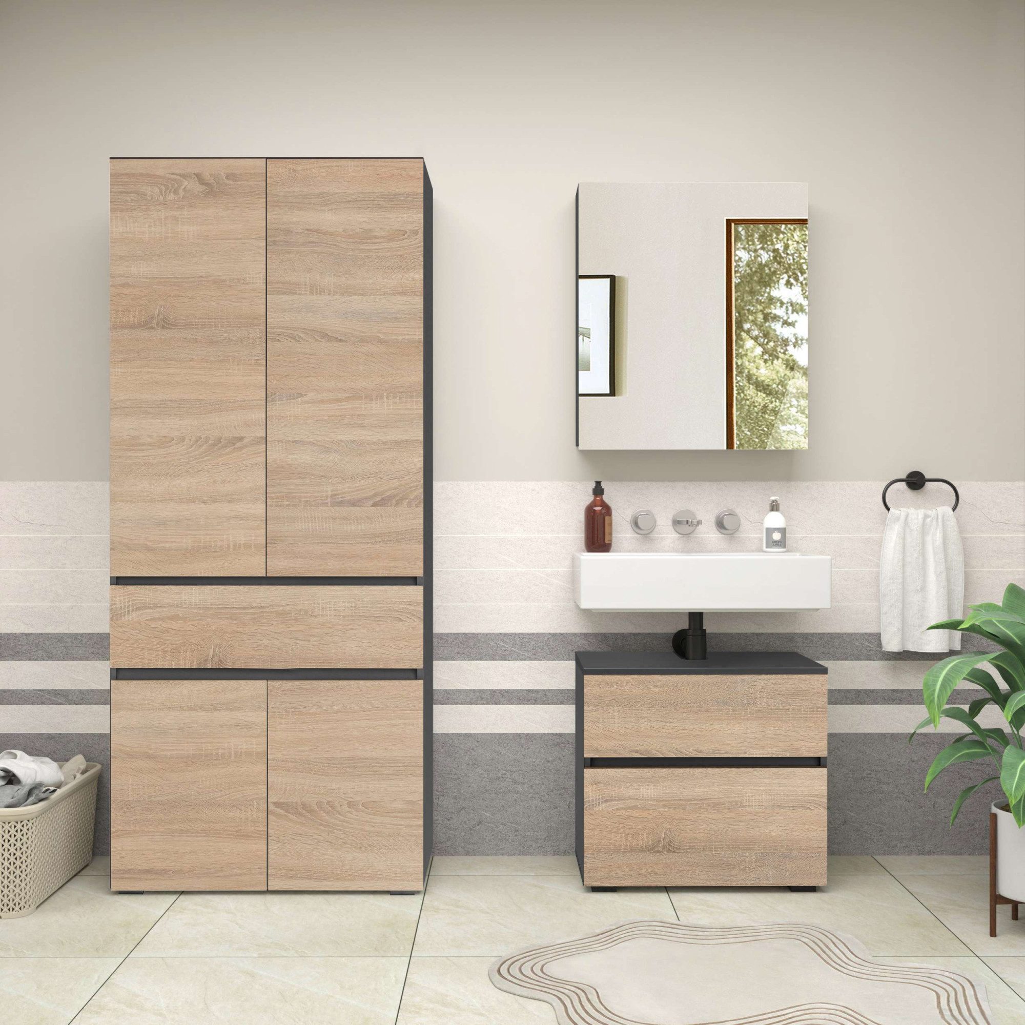 Home affaire Badmöbel-Set Wisla, (Set, 2-St), Spiegelschrank, WBU mit Sipho günstig online kaufen