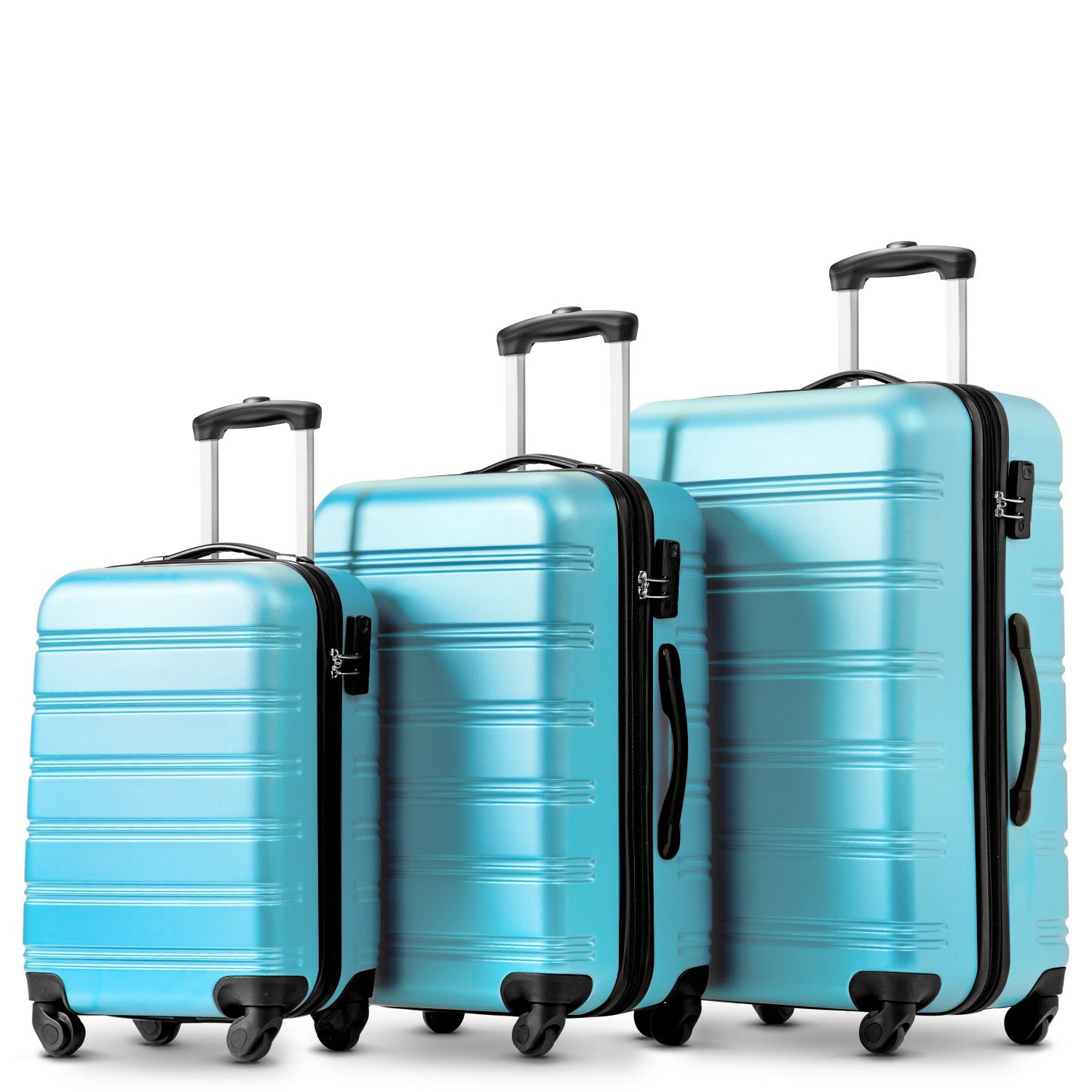 Sweiko Trolleyset, 4 Rollen, (3 tlg), Koffer mit 360°-Lenkrollen und Zahlenschloss, M/L/XL Hellblau | Trolley-Sets