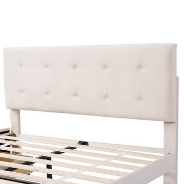 REDOM Polsterbett Doppelbett Bett Funktionsbett + 4 Schubladen ohne Matratze 140x200cm (Höhenverstellbarem Kopfteil mit Bettstauraum), Ohne Matratze