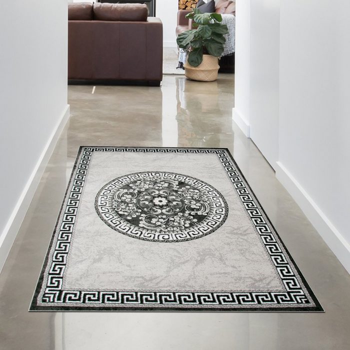 Teppich Orientalischer Teppich mit Bordüre & Glitzergarn creme grau Carpetia rechteckig Höhe: 12 mm