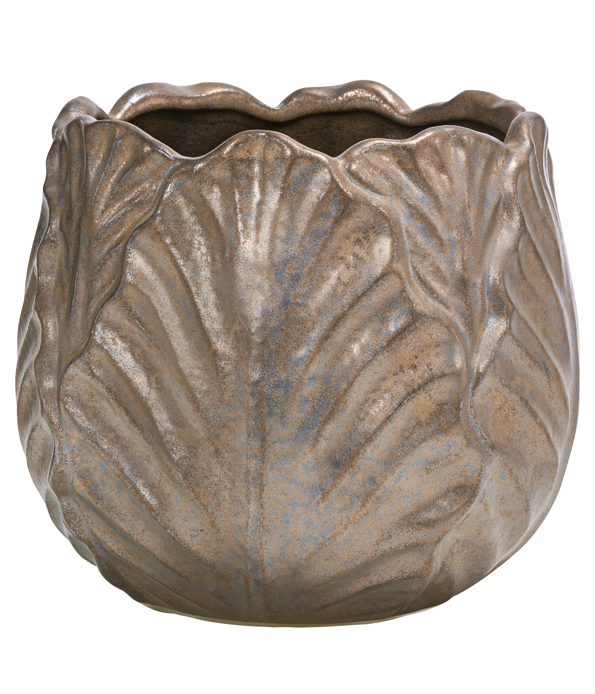 Dehner Übertopf Romaine, bauchige Form, Keramik matt, eleganter Indoor Blumentopf, mit bronzefarbenem Schimmer