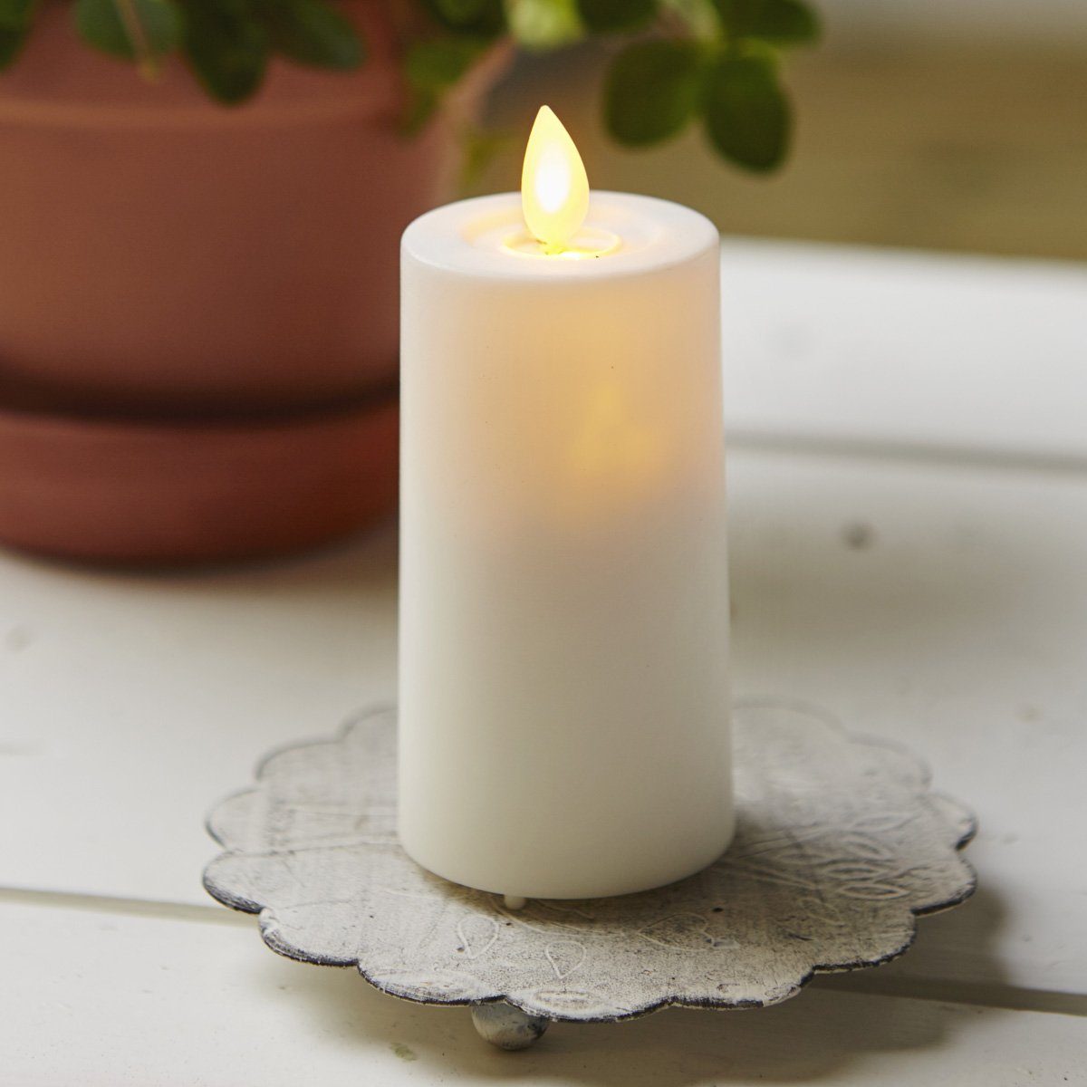 MARELIDA LED-Kerze Stumpenkerze bewegte Flamme H: 11,5cm Batterie Timer für Außen