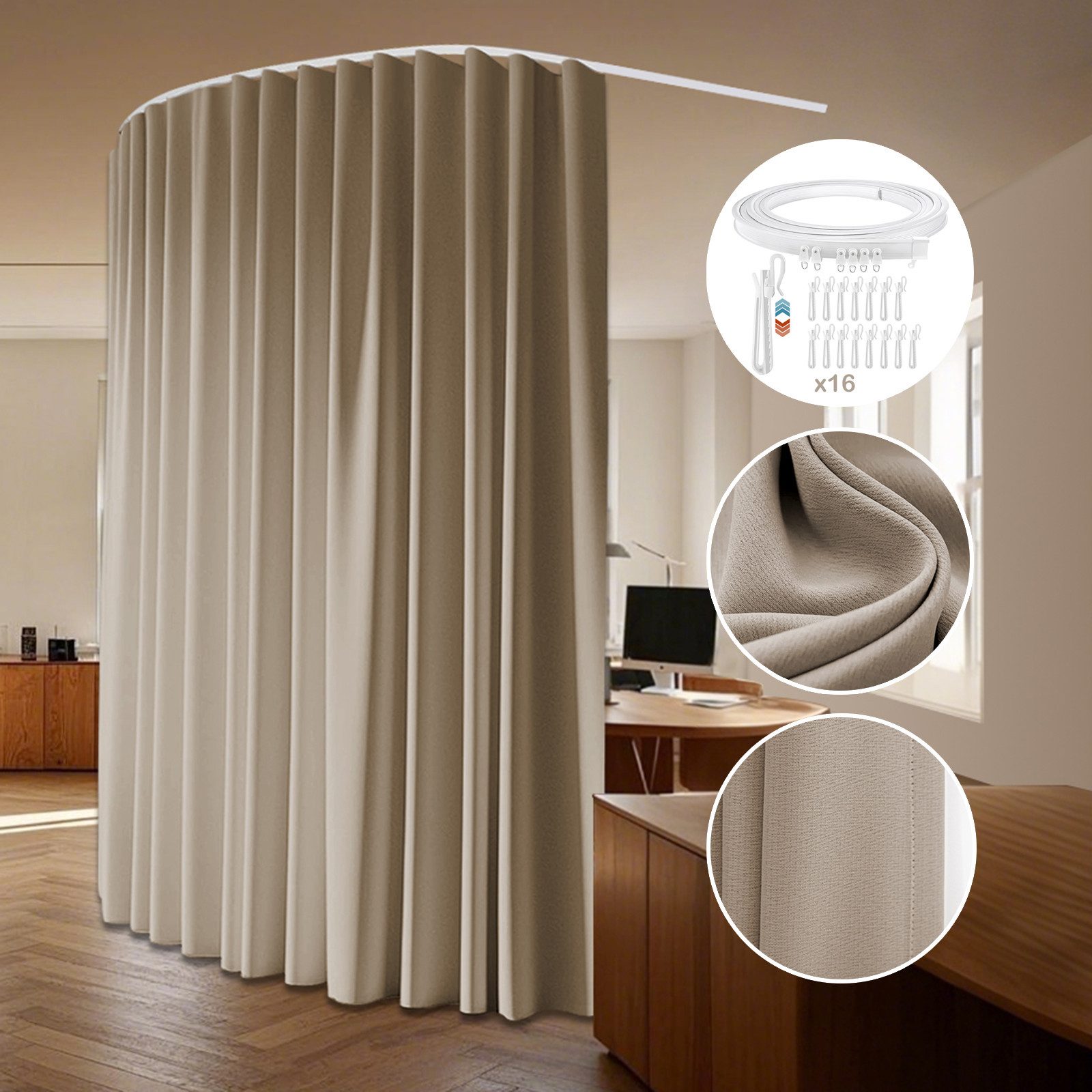 LMaxhome Verdunkelungsvorhang Blickdicht Extra Breite Raumteiler Vorhang für Schiene (1 St), Vorhänge mit Schienensystem für Privatsphäre, 254 cm x 213/244/274 cm