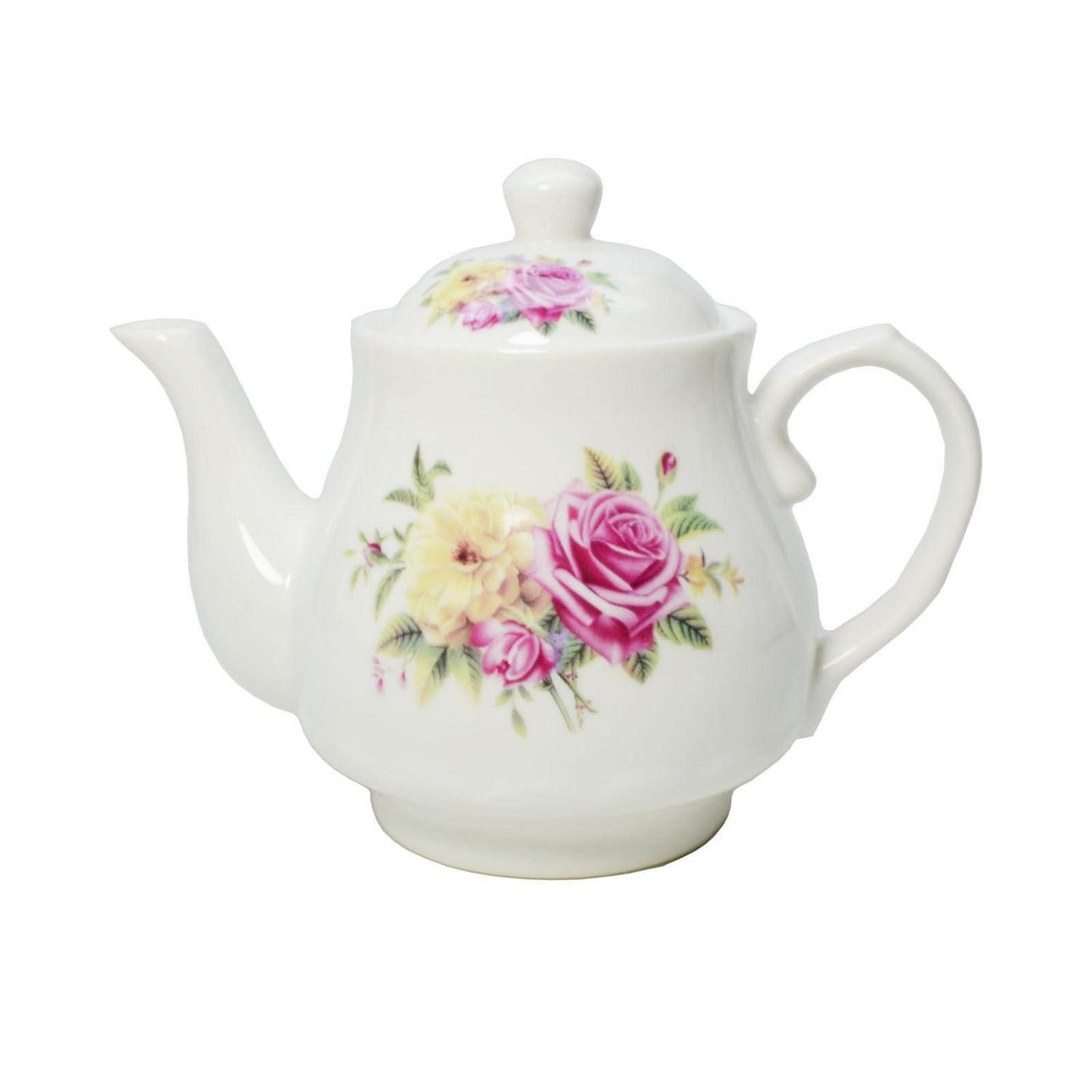 LuxusKollektion Teekanne Weiße Teekanne mit Blumen 400ml