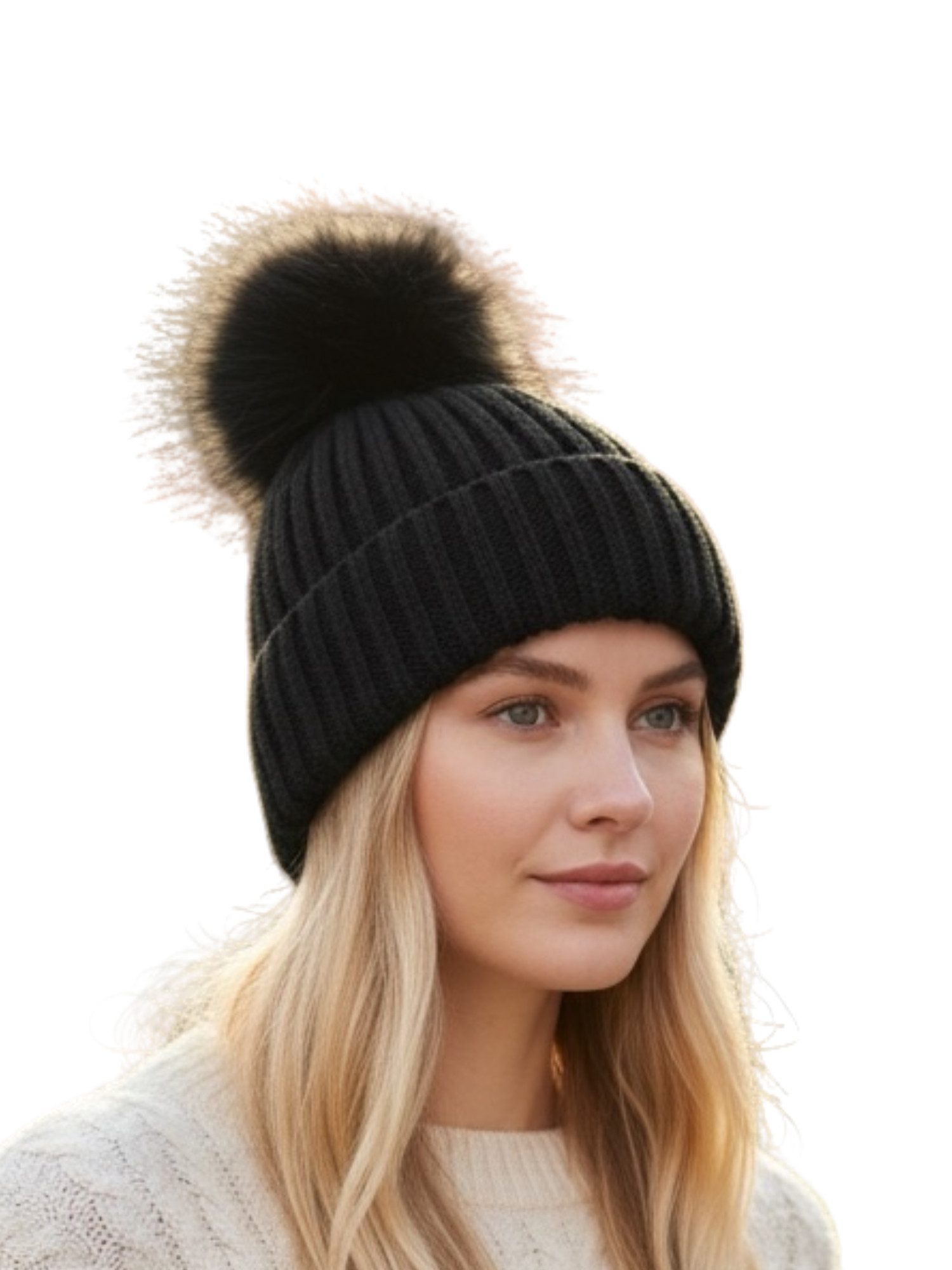 Taschen4life Bommelmütze Mütze mit großem Bommel 1350 Dylon2 Strickmütze im Rippstrick für Damen, Herren, Kinder