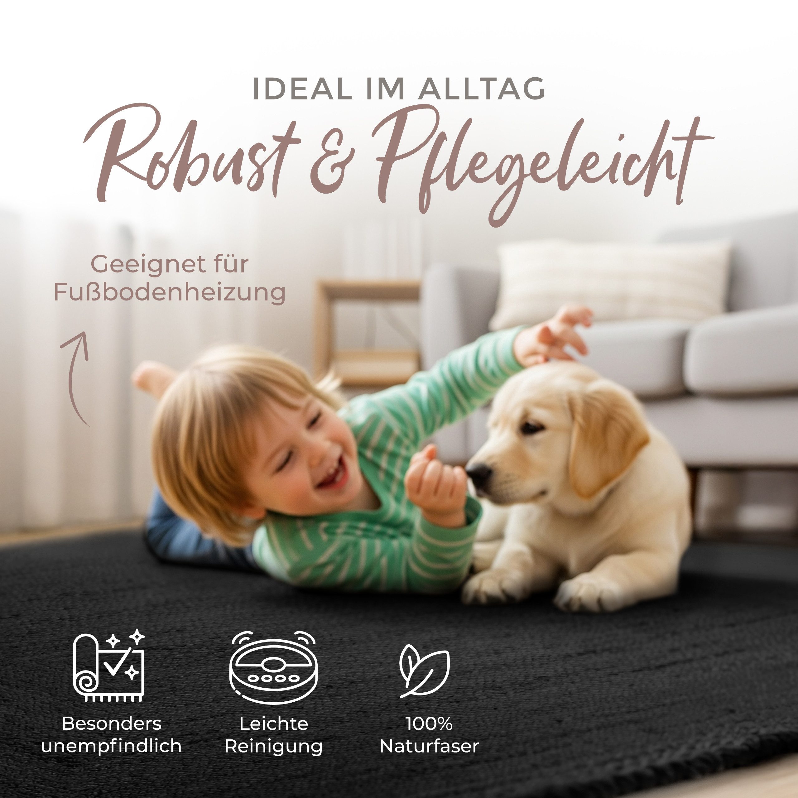 carpetfine Teppich Nele Juteteppich Naturfaser, rechteckig, Höhe: 6 mm, geflochtener Wendeteppich aus 100% Jute, quadratisch und als Läufer