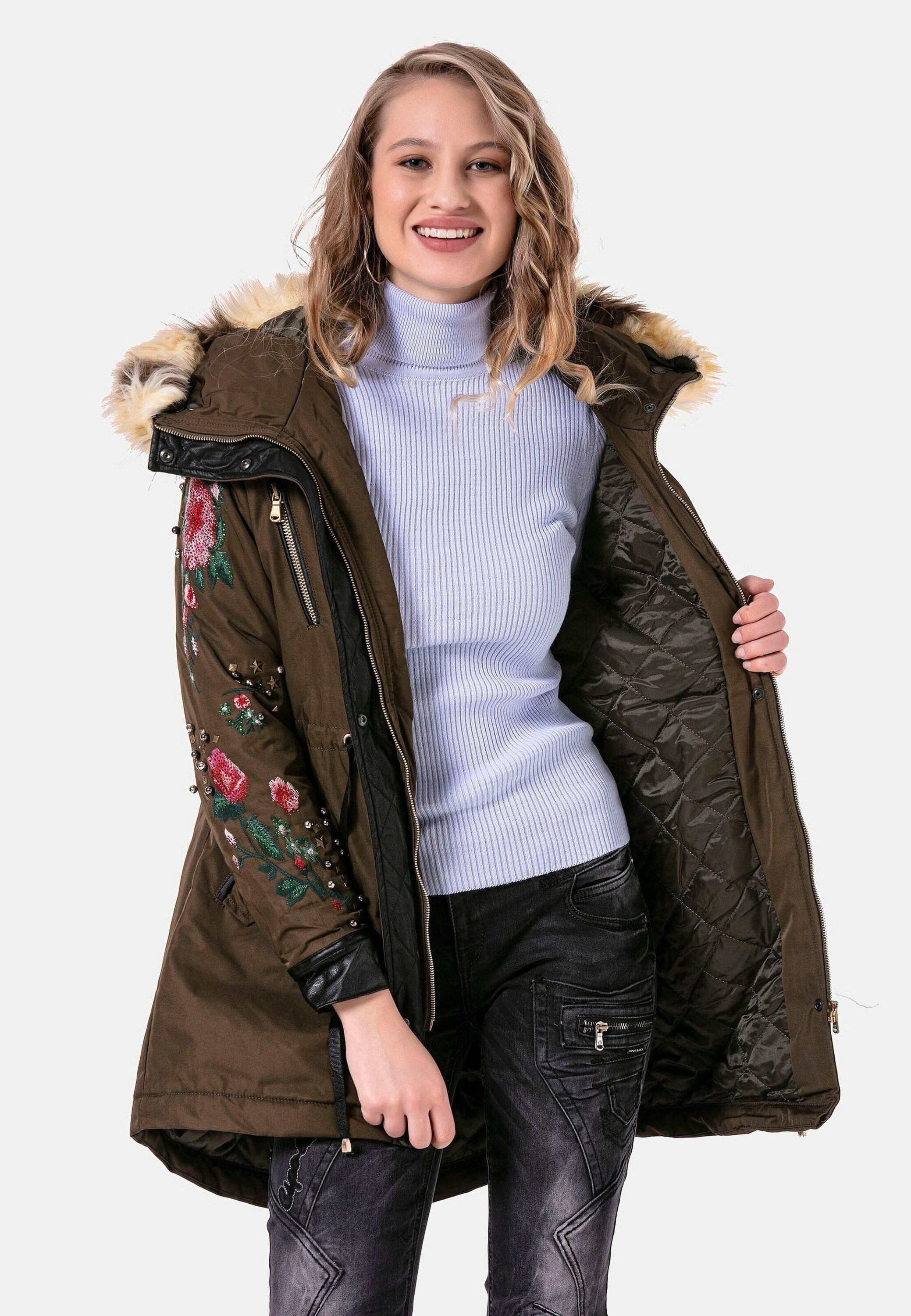 Cipo & Baxx Parka Jacken mit Kunstleder und Nieten, WJ-136 – Bild 5 von 5