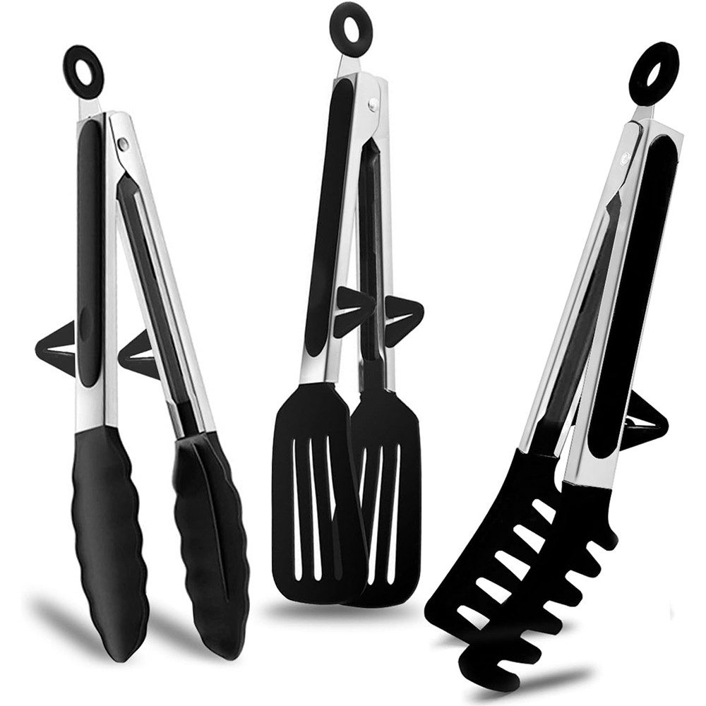 NUODWELL Grillzange 3er Grillzange Küchenzange Spaghettizange Set aus Silikon & Edelstahl