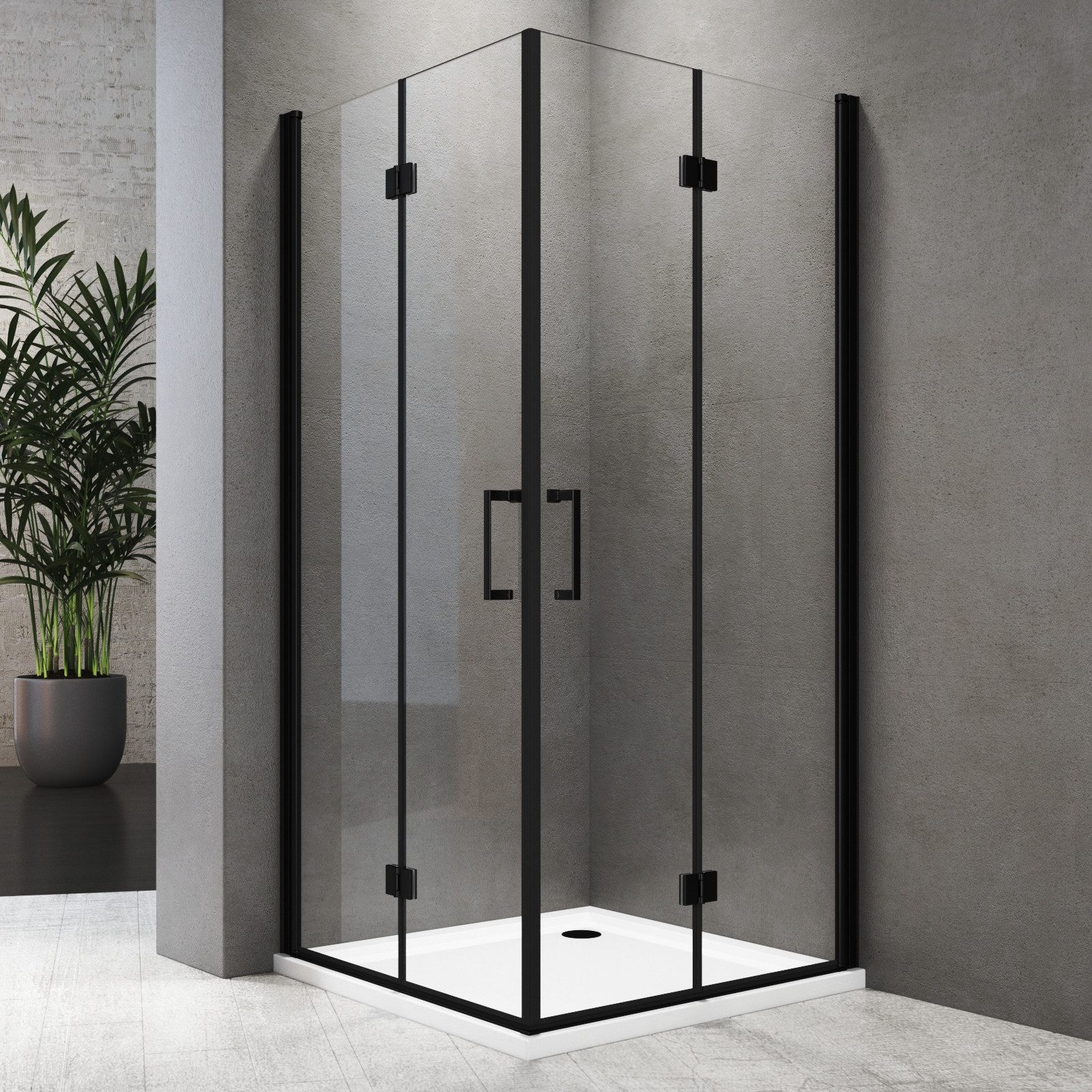 Boromal Eckdusche falttür Duschkabine 90x90 80x80 100x100 H: 195cm, BxT: 100x90 cm, 5mm NANO Sicherheitsglas, Eckeinstieg Schwarz Chrom, mit Alu-Bodenleiste, Magnetverschluss, Duschdichtungen, Rechts-und Links montierbar