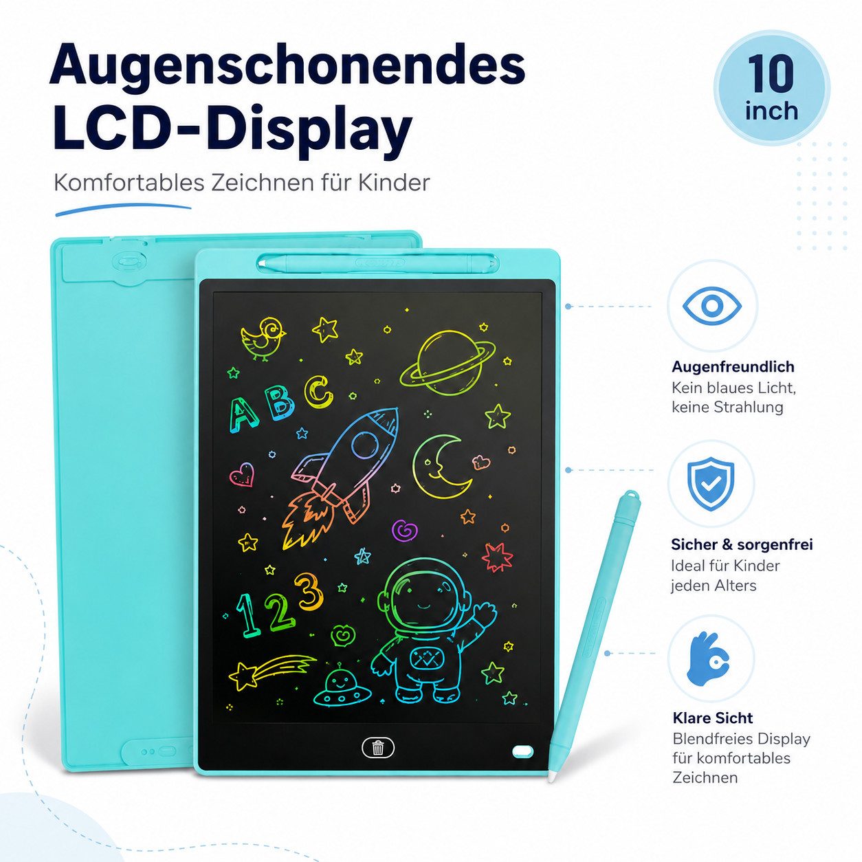 XEOOCE Zaubertafel LCD Schreibtafel Kinder 10 Zoll Zeichentablett Wiederverwendbar – Bild 4 von 5