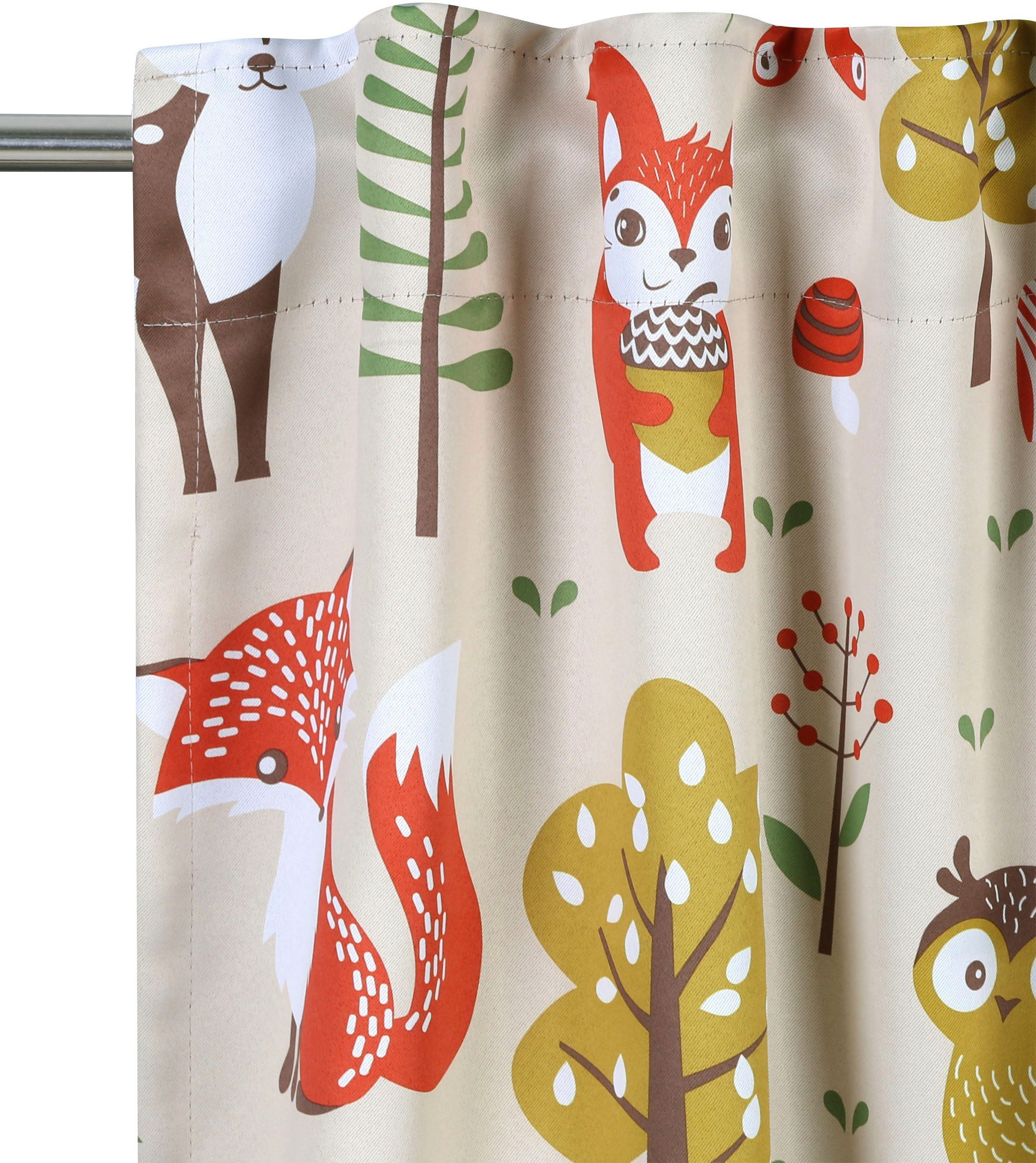 my home Verdunkelungsvorhang Waldtiere (1 St), Multifunktionsband, verdunkelnd, bedruckt, blickdicht, verschiedene Größen