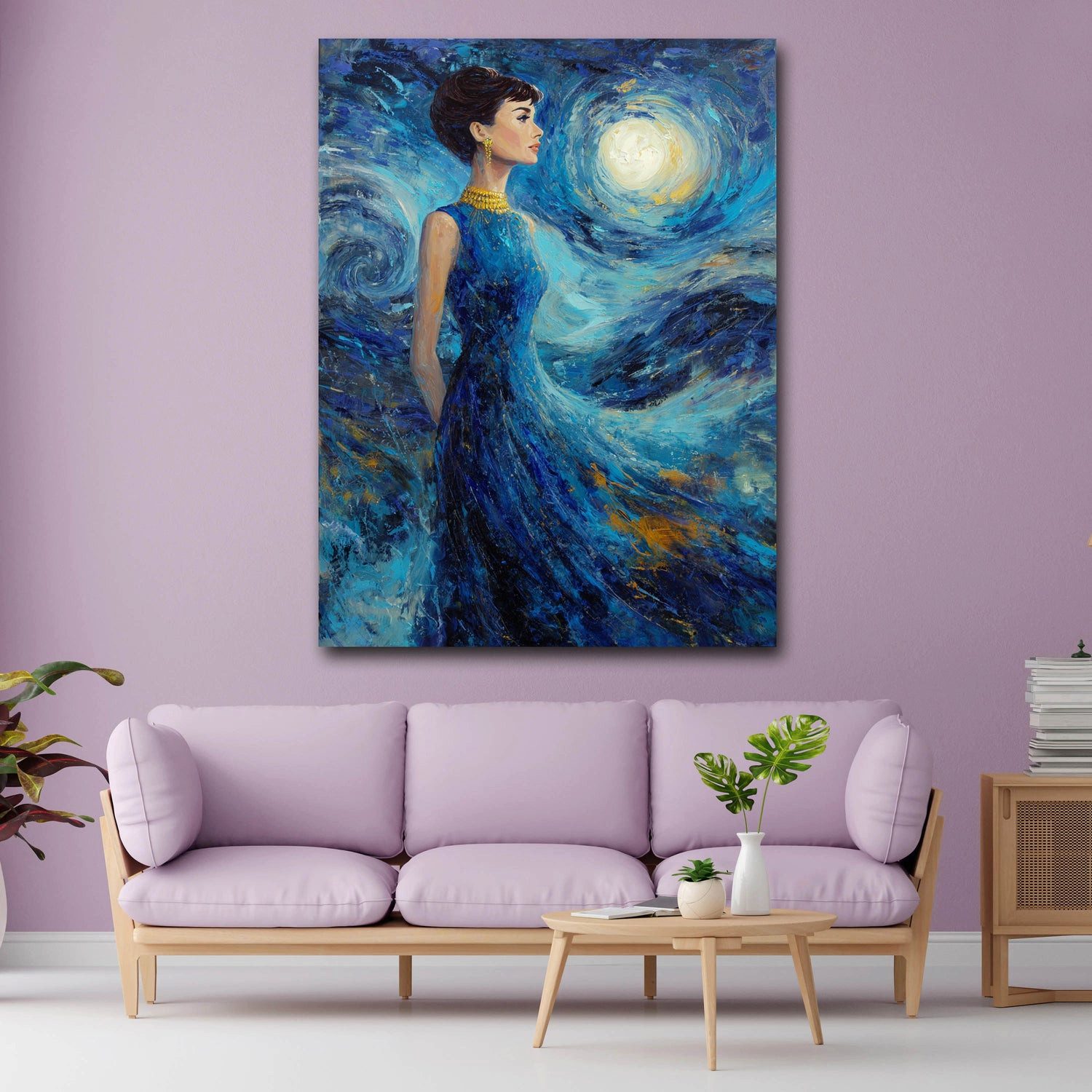Artedinoi Leinwandbild Elegante Audrey Impressionismus Leinwandbild Wandbild Kunstdruck XL Wa, Audrey Hepburn, impressionistisch