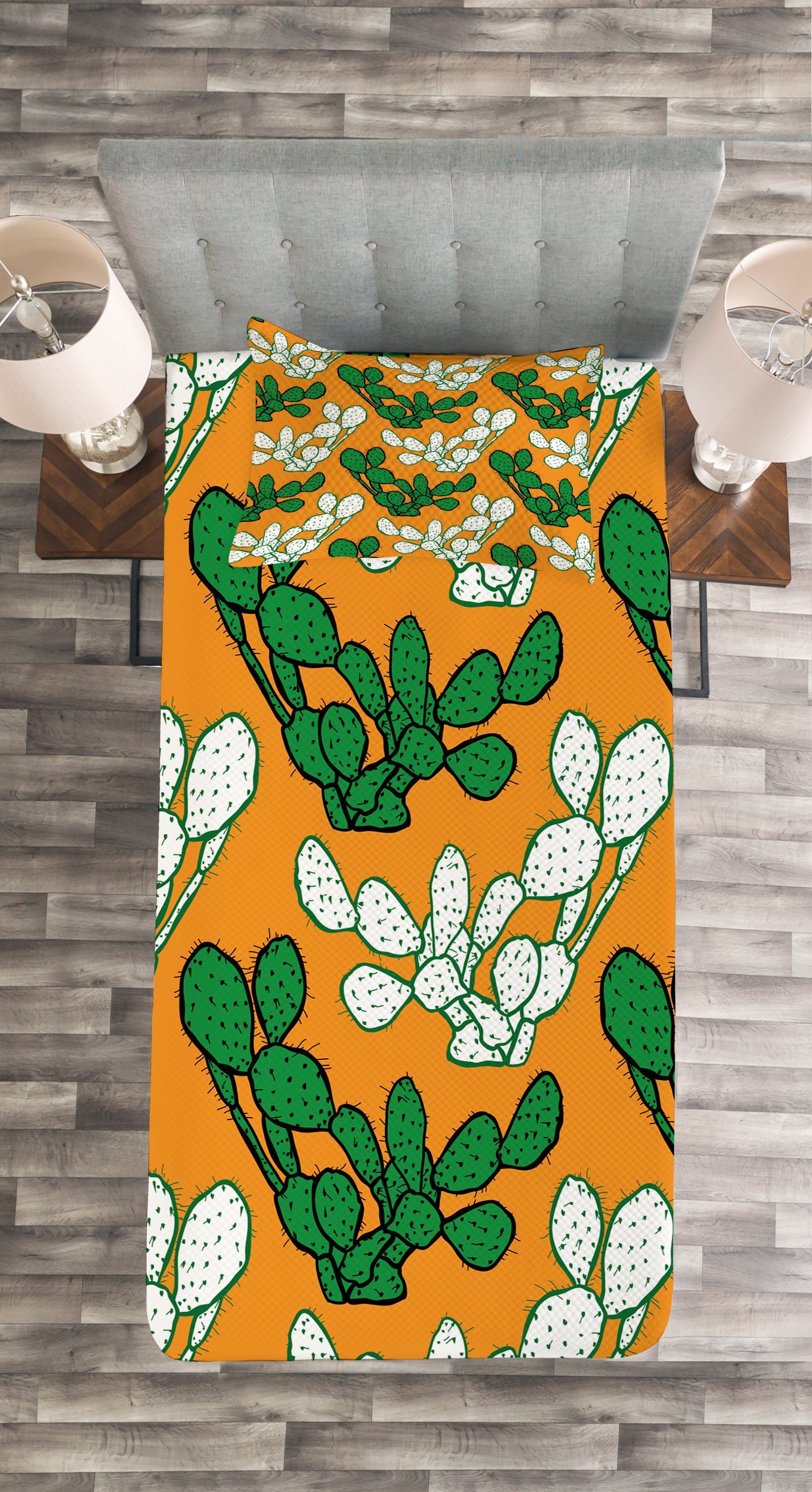 Set Kaktus-Anlage Tagesdecke Abakuhaus, Waschbar, mit Silhouetten Kissenbezügen Saftig
