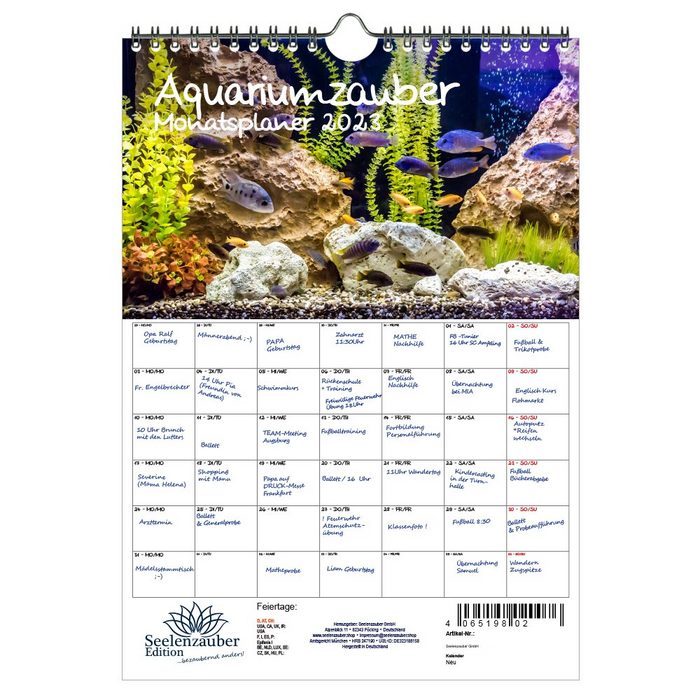 Seelenzauber Wandkalender Aquariumzauber Planer DIN A4 - Kalender für 2023 Tiere im Aquarium