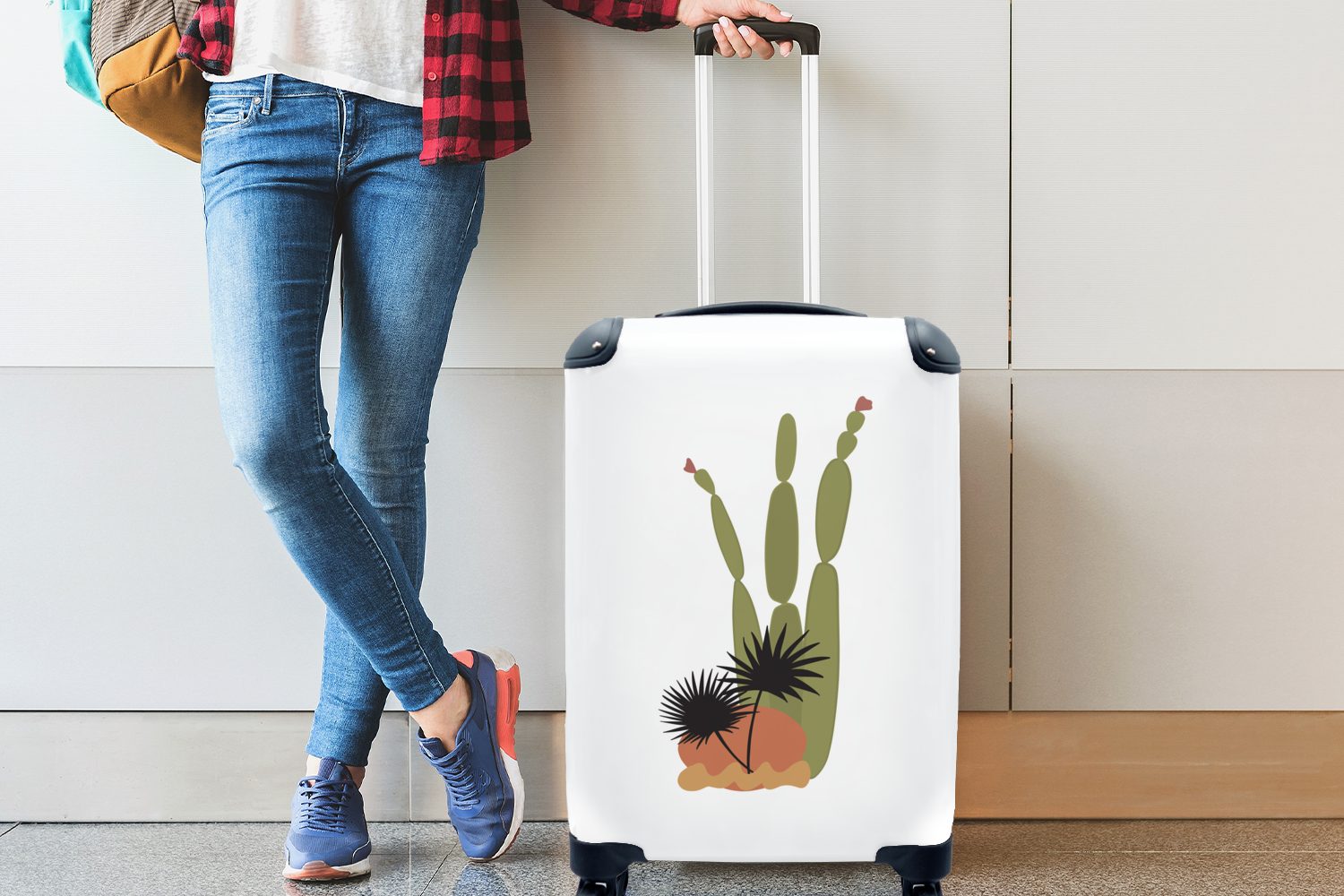 Handgepäckkoffer Reisekoffer 4 Botanisch, - für Pflanzen Kaktus - Abstrakt Reisetasche Trolley, - rollen, MuchoWow Handgepäck mit Ferien, Rollen,
