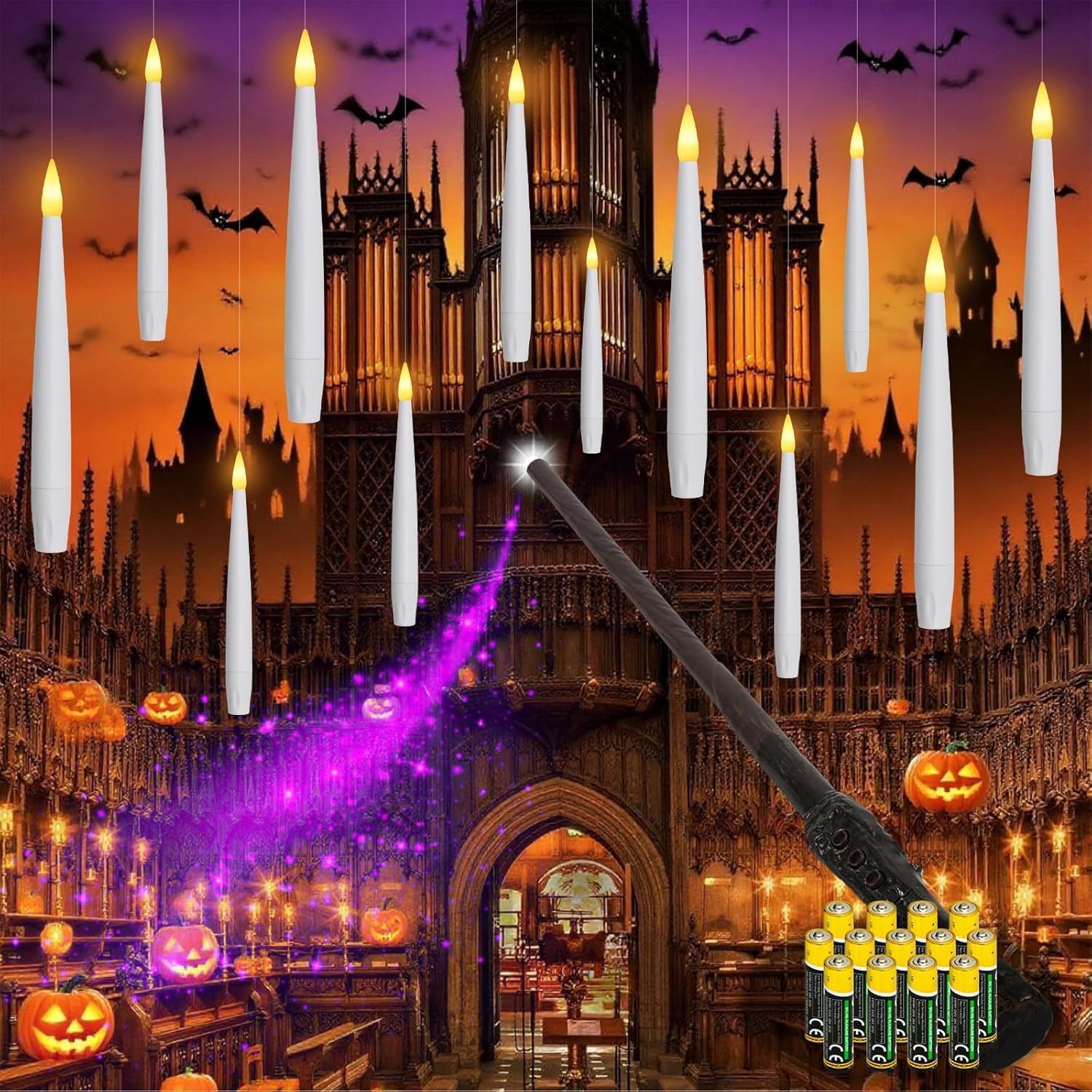 kisidus LED-Kerze LED Weihnachten Свечи 12 Stück mit Zauberstab Fernbedienung (Flammenlose Schwimmende LED Свечи, Hängende Kegelkerze mit 13 Batterien), für Weihnachten Halloween Dekoration