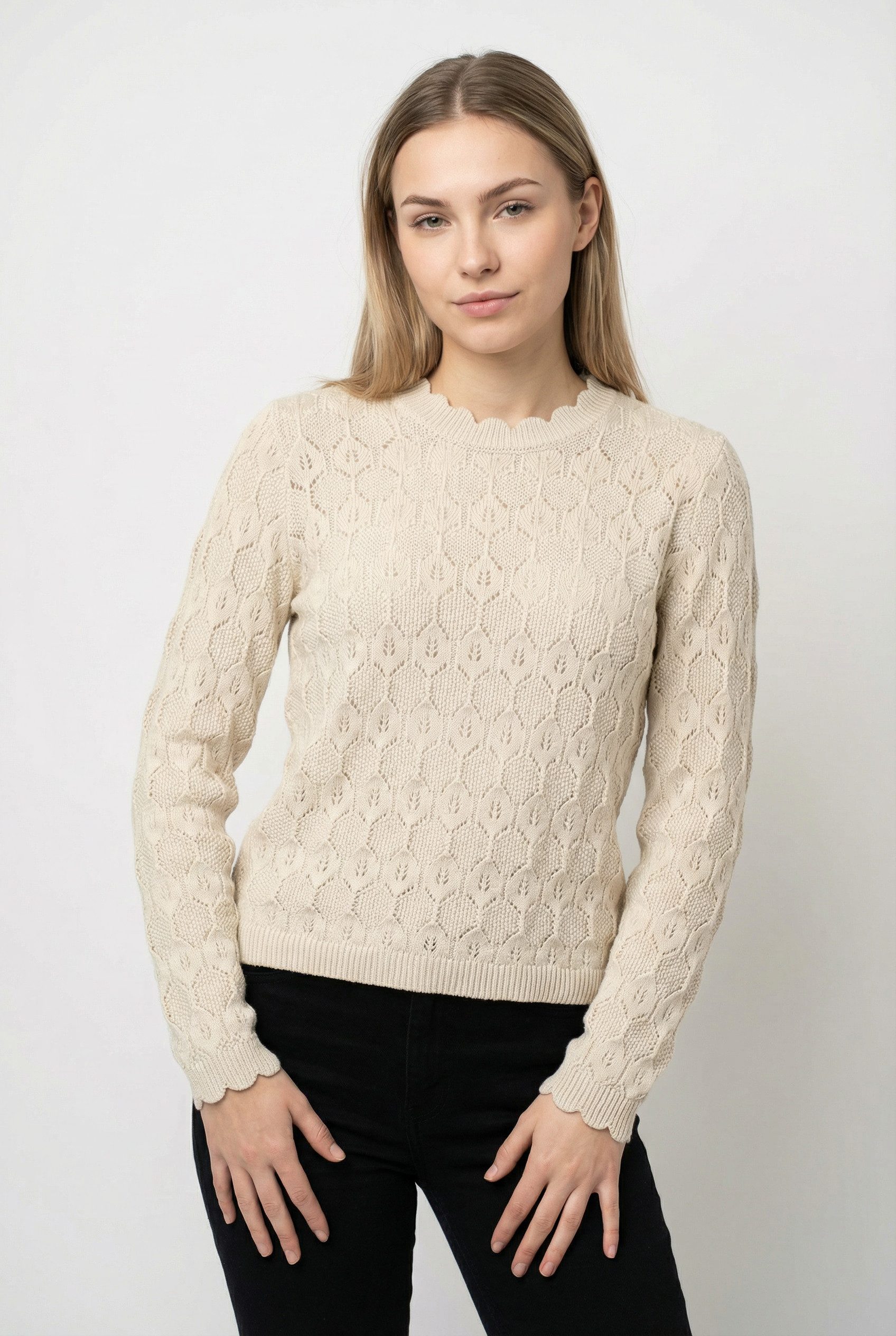 Vila Rundhalspullover VILOWEN L/S POINTELLE KNIT TOP/PB günstig online kaufen