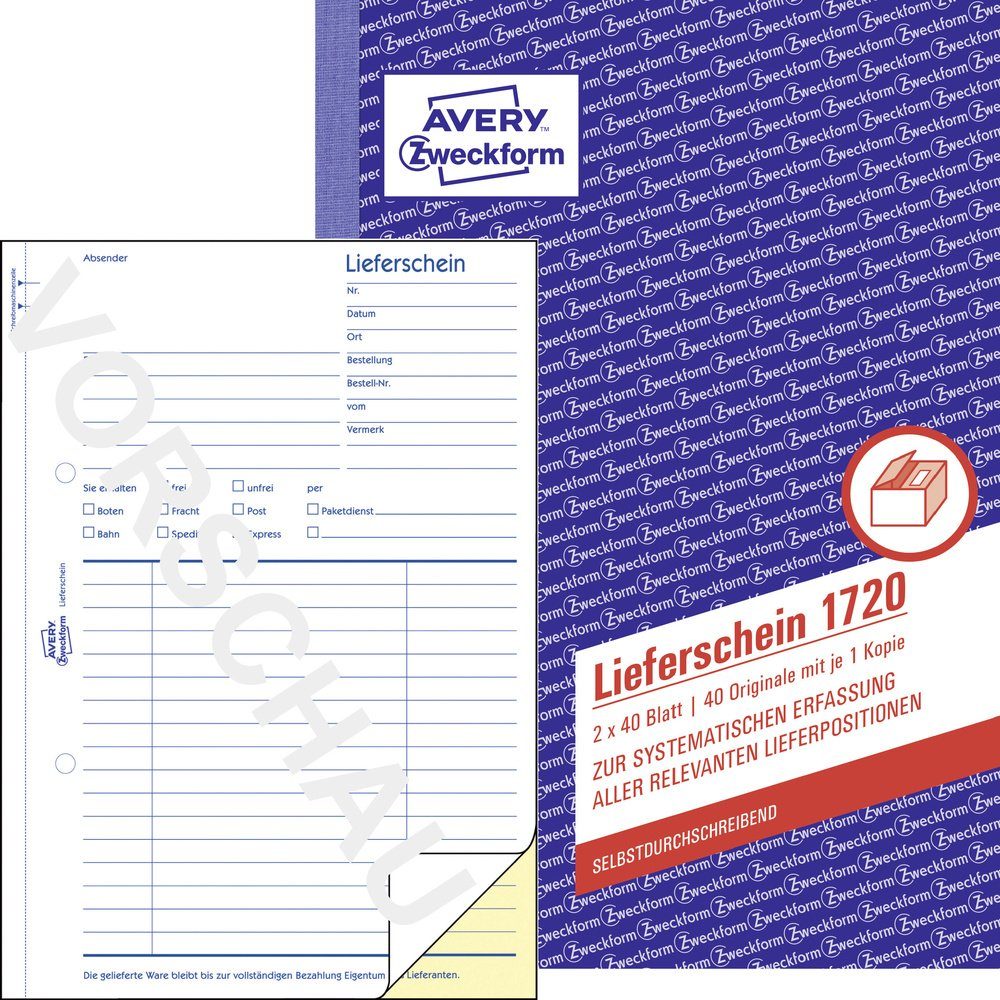 Avery Zweckform Formularblock Avery-Zweckform Lieferschein Formular 1720 DIN A5 Weiß Anzahl der Blät