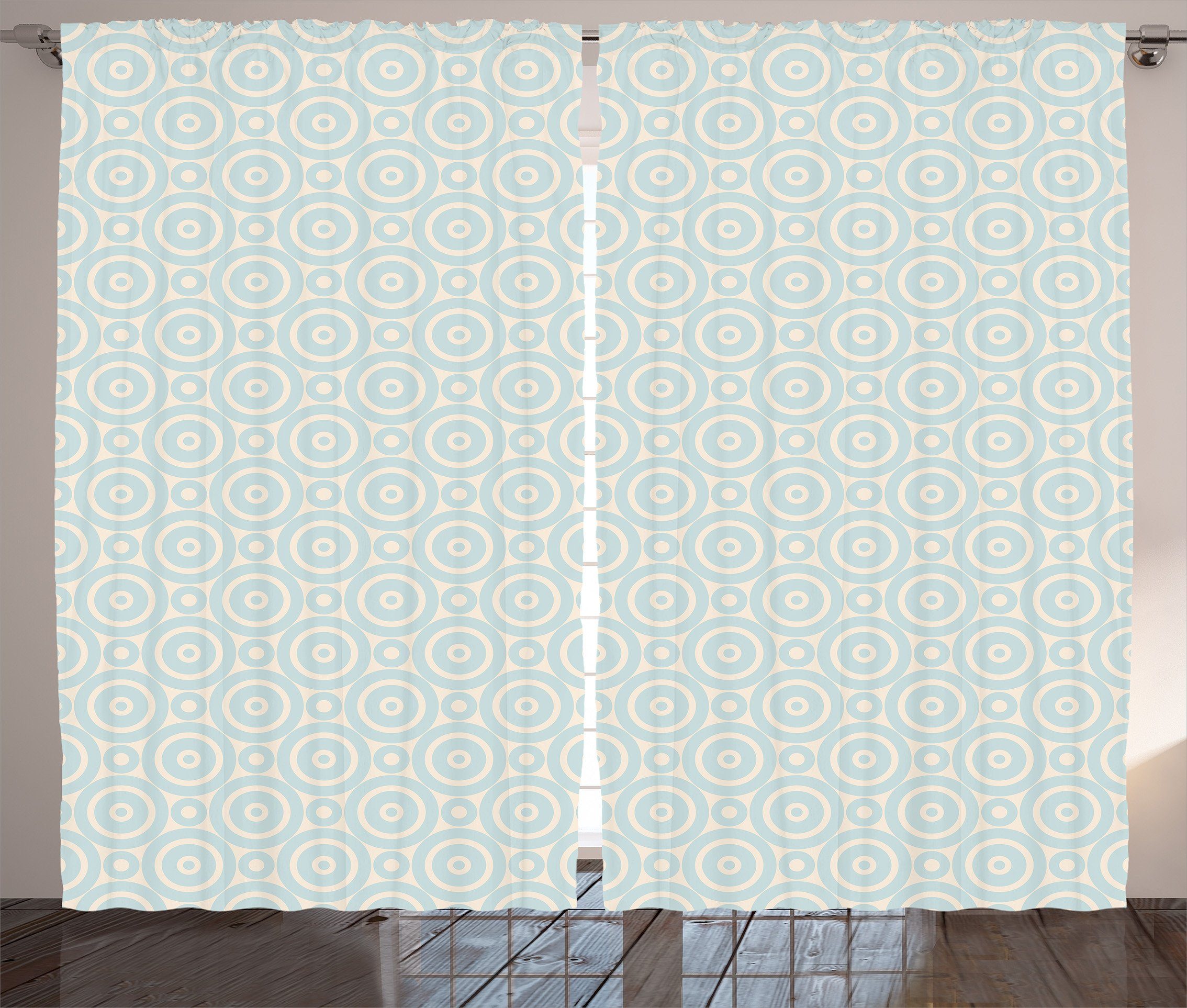 Gardine Schlafzimmer Kräuselband Vorhang mit Schlaufen und Haken, Abakuhaus, Retro Circular Geometric Tile