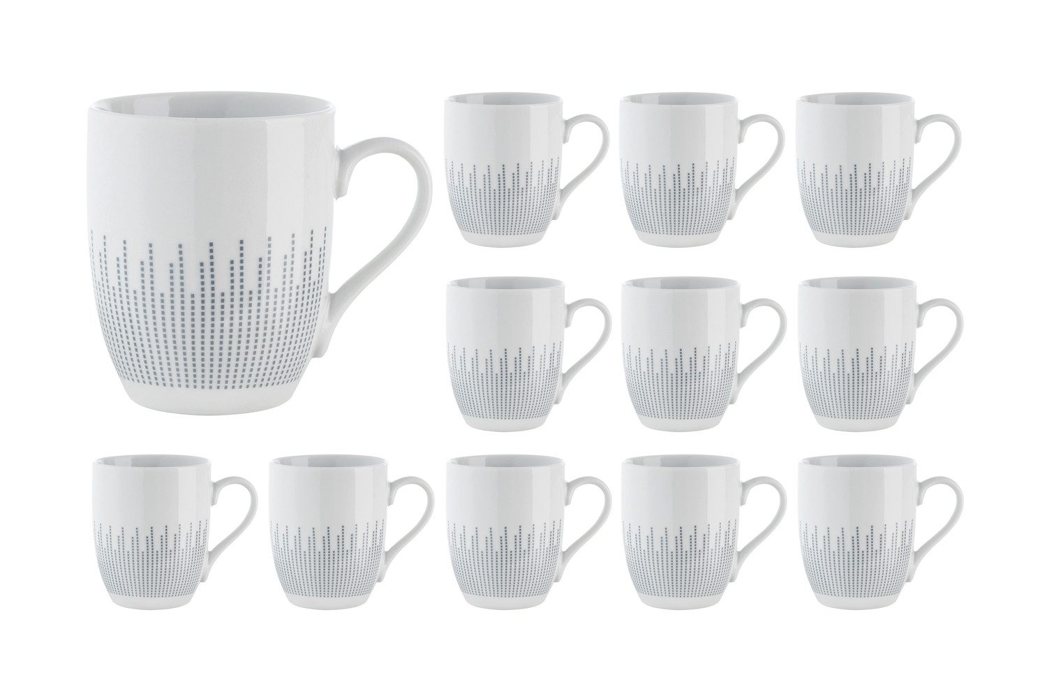 Home4You Tasse Kaffeetasse NOEMI, 12er Set, Weiß, Grau, 290 ml, Porzellan
