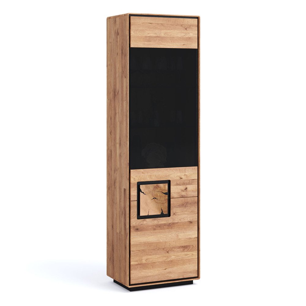 Lomadox Vitrine WOODBRIDGE-69 in Eiche massiv geölt, 60 cm breit, Hirnholz, montiert