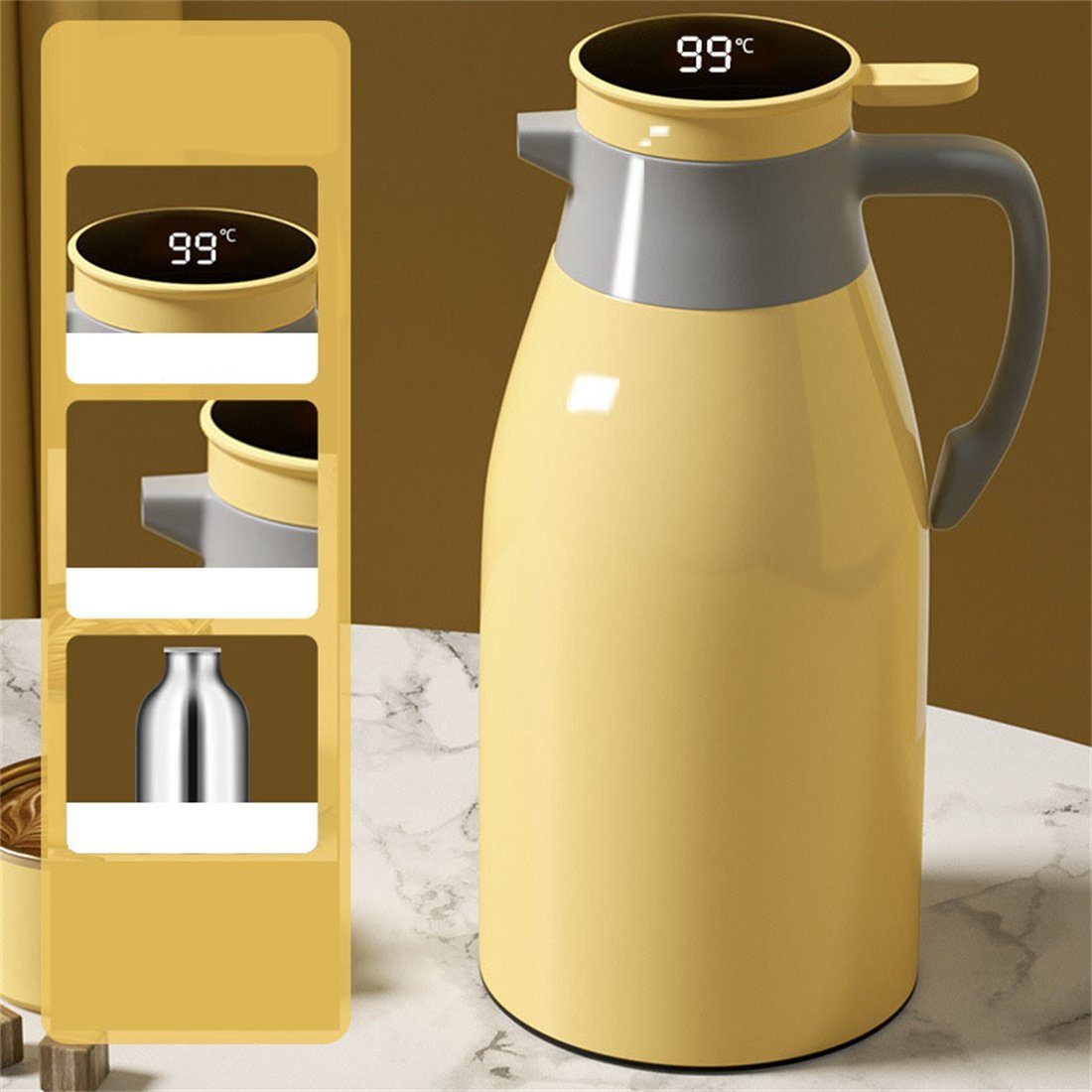 Fassungsvermögen, Kaffeemaschine mit Gelb Thermoskanne DÖRÖY Isolierkanne großem Wasserkocher,