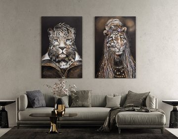 YS-Art Gemälde Temperament, Tiere, Leinwand Bild Handgemalt Leopard mit Anzug Tier mit Brille