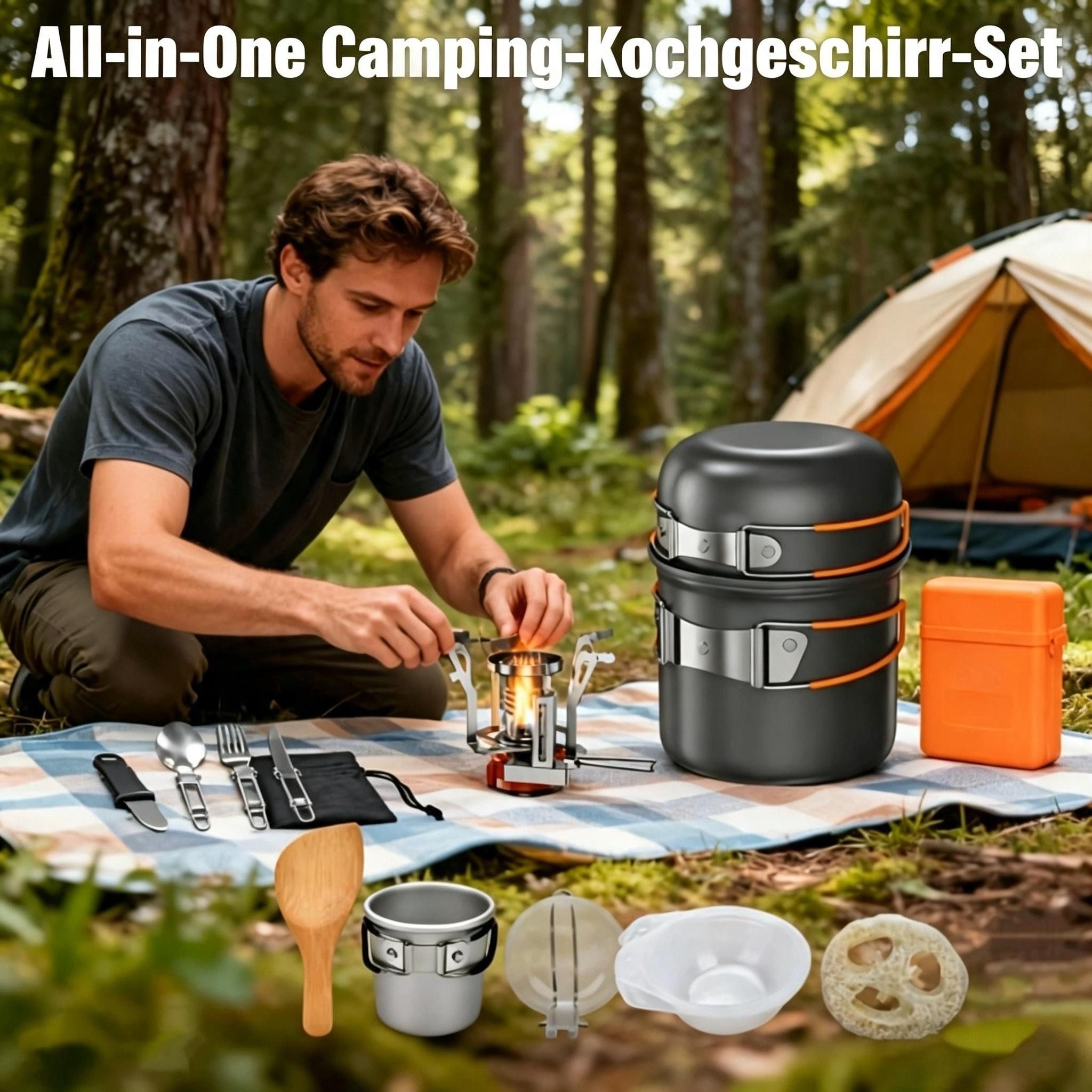 Kityhome Topf-Set Klappbares Camping-Kochset Leicht & Kompakt-grau, (Leicht & Kompakt, Stabil & Langlebig), Hitzeisolierte Griffe