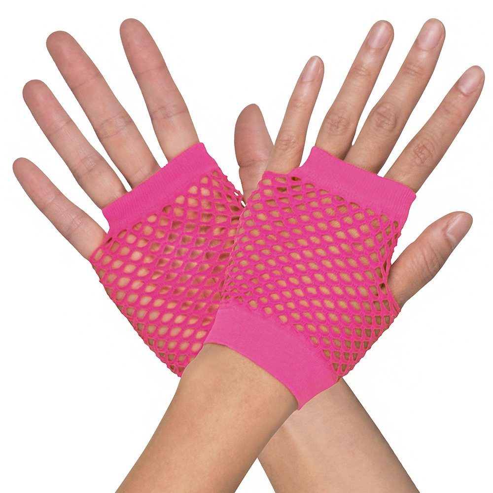 Boland Kostüm Netzhandschuhe 80er Jahre pink - Fasching Karneval, Fingerlose Fishnet-Handschuhe als Basic für Deinen Neon-Style