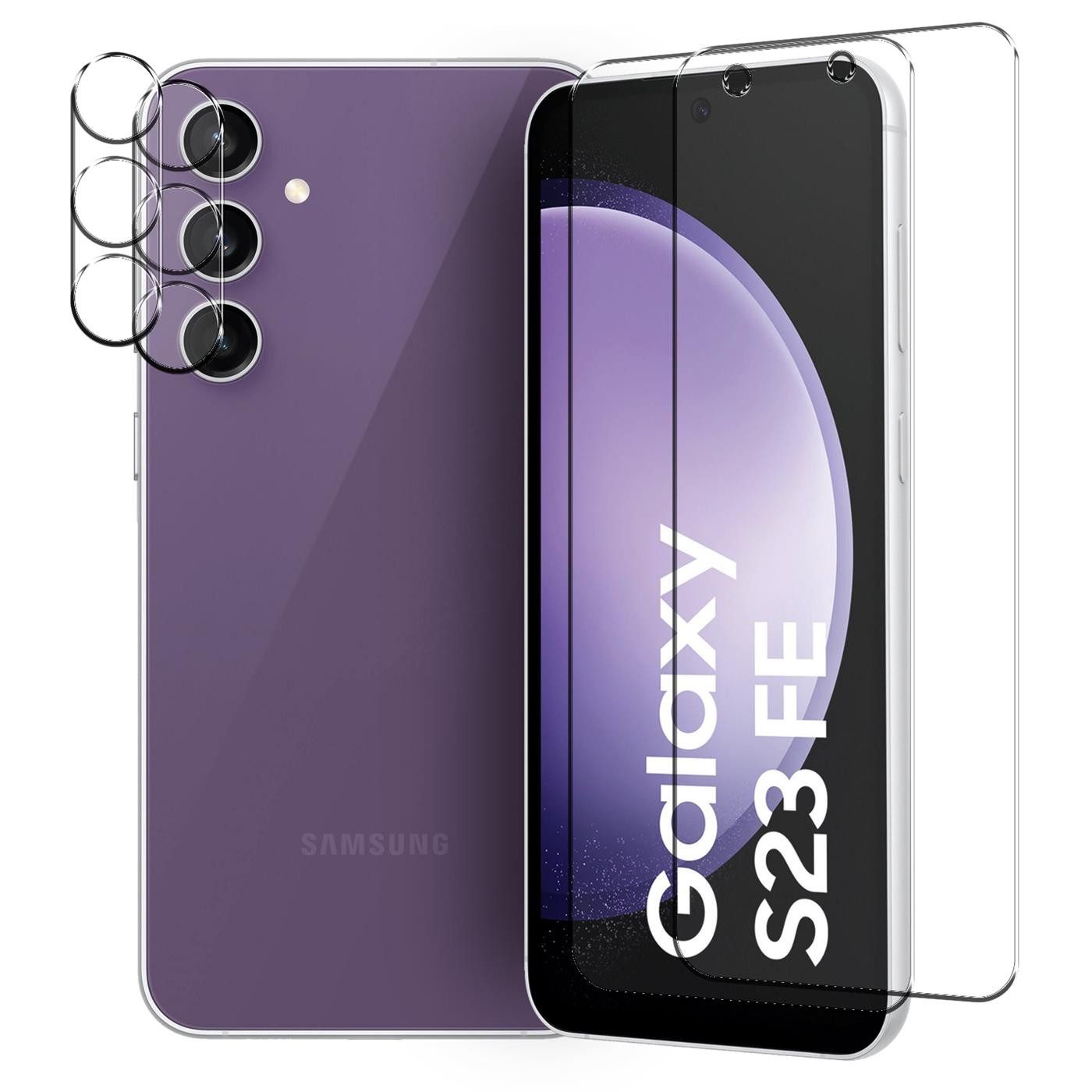 CoolGadget Schutzfolie Panzerfolie für Samsung Galaxy S23 FE, (Spar-Set 4in1, 2x Displayschutz, 2x Kameraschutz), Panzerglas Schutzfolie für Samsung Galaxy S23 FE