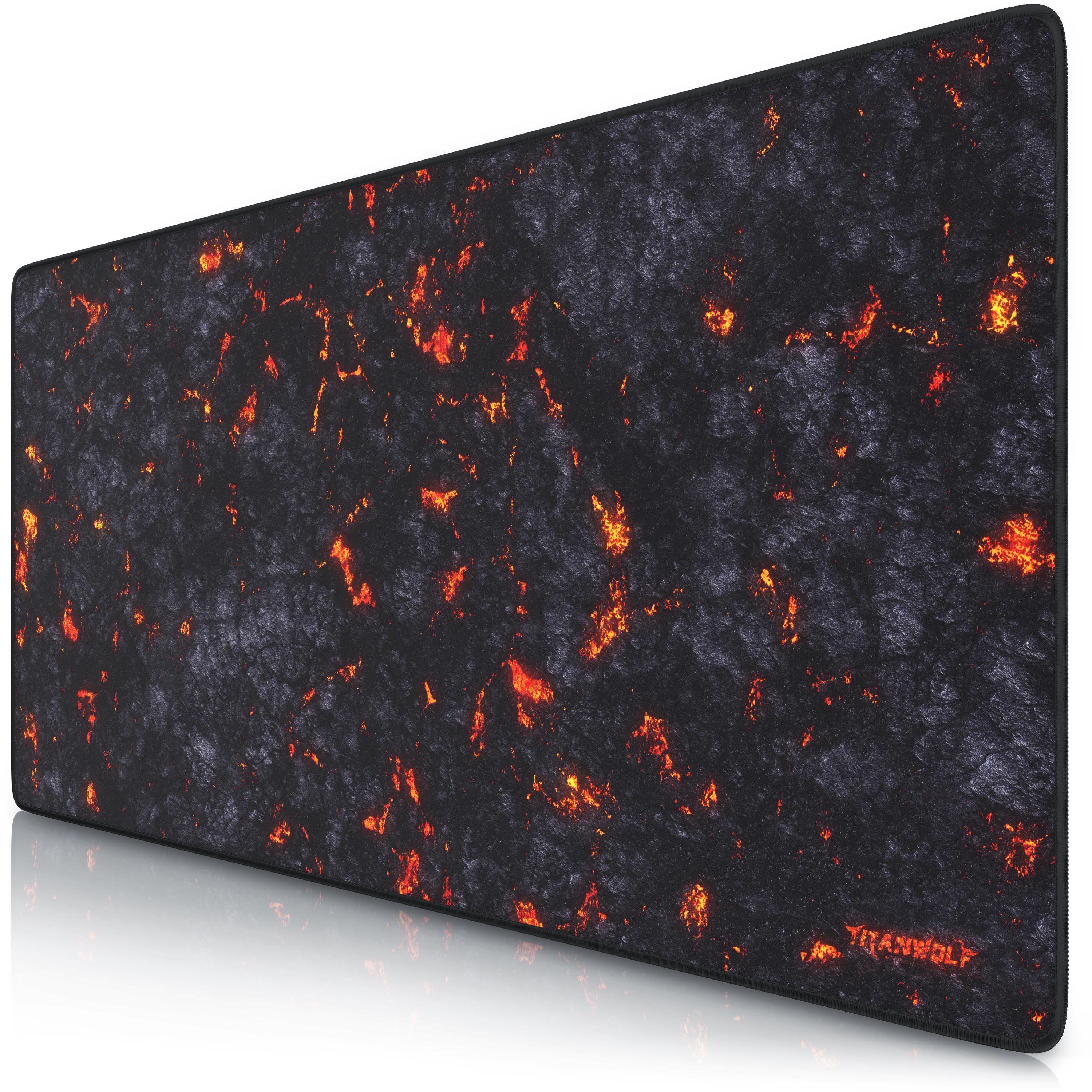 Titanwolf Gaming Mauspad XXL Speed Mousepad 900 x 400 x 3 mm, große Tischunterlage (1-St), rutschfest, abwaschbar, Geschwindigkeit & Präzision, Lavamotiv
