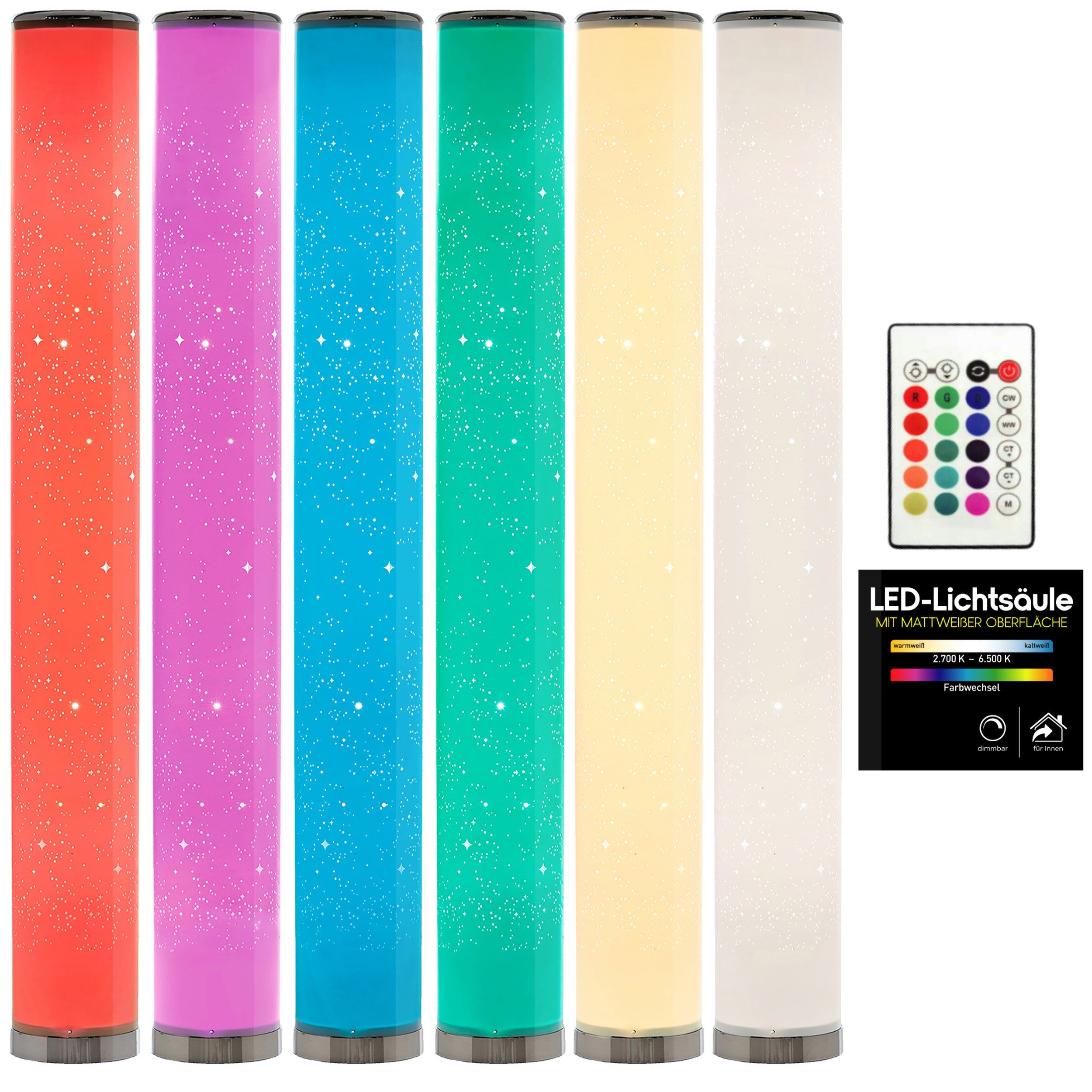 BONETTI LED Stehlampe LED Lichtsäule mit 8 Lichtfarben und praktischer Fernbedienung, Tageslichtweiß, Kaltweiß, Rot, Grün, Blau, Lila, Orange, Gelb, Cyan, geringer Stromverbrauch